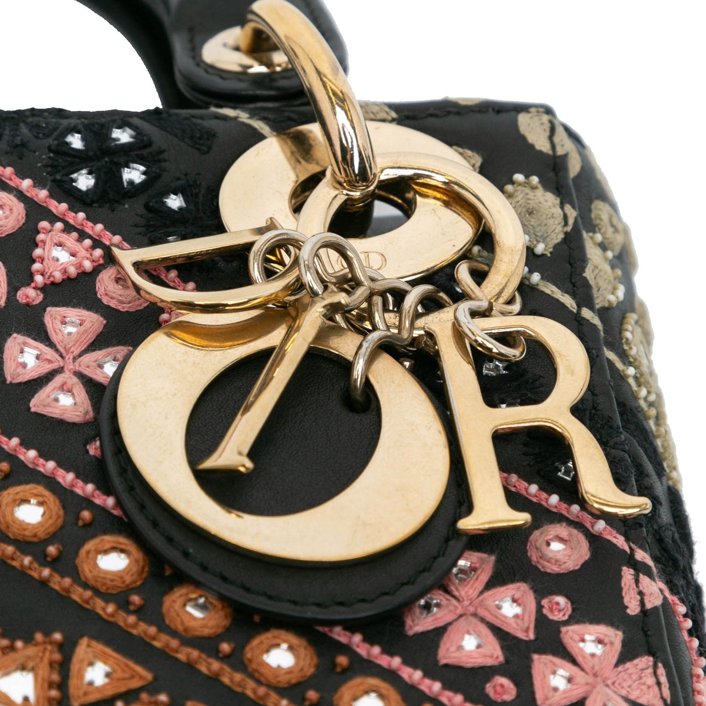 Dior Mini Calfskin Embroidered Lady Dior Black