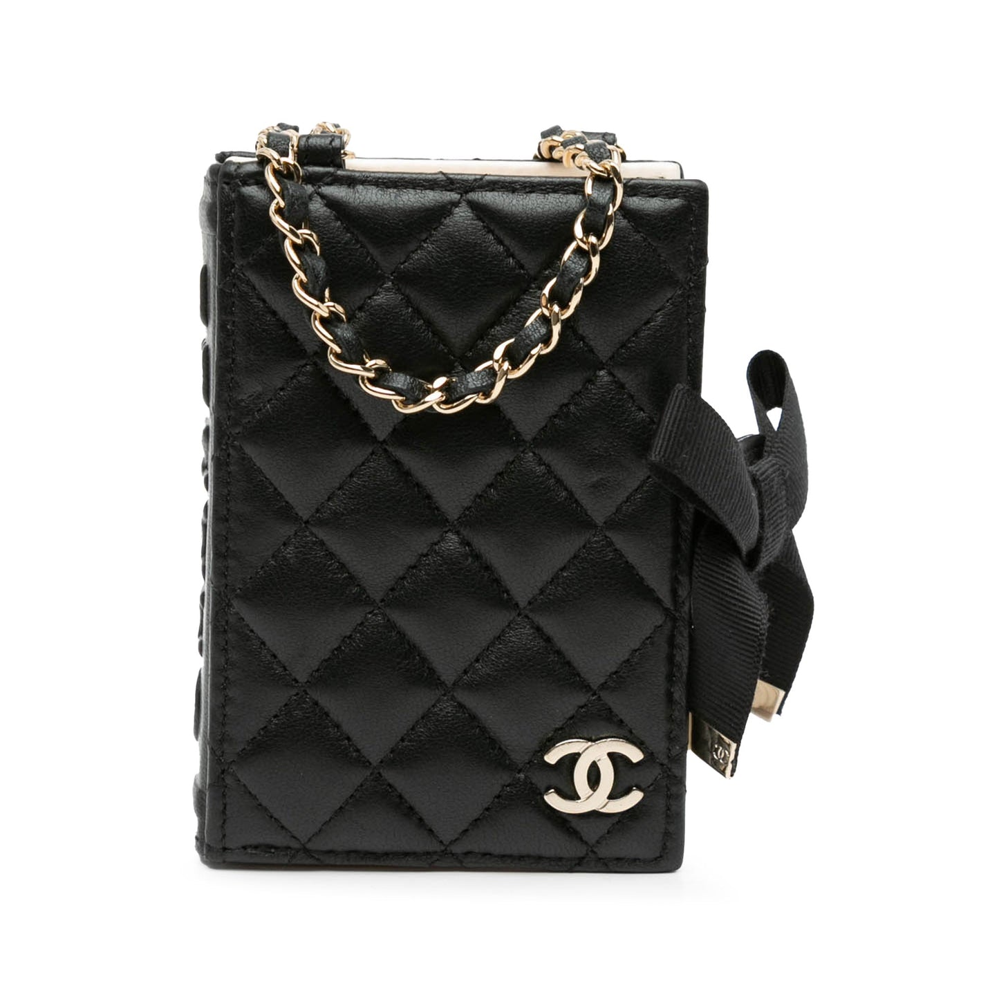 Chanel Quilted Lambskin Book Card Holder On Chain Black