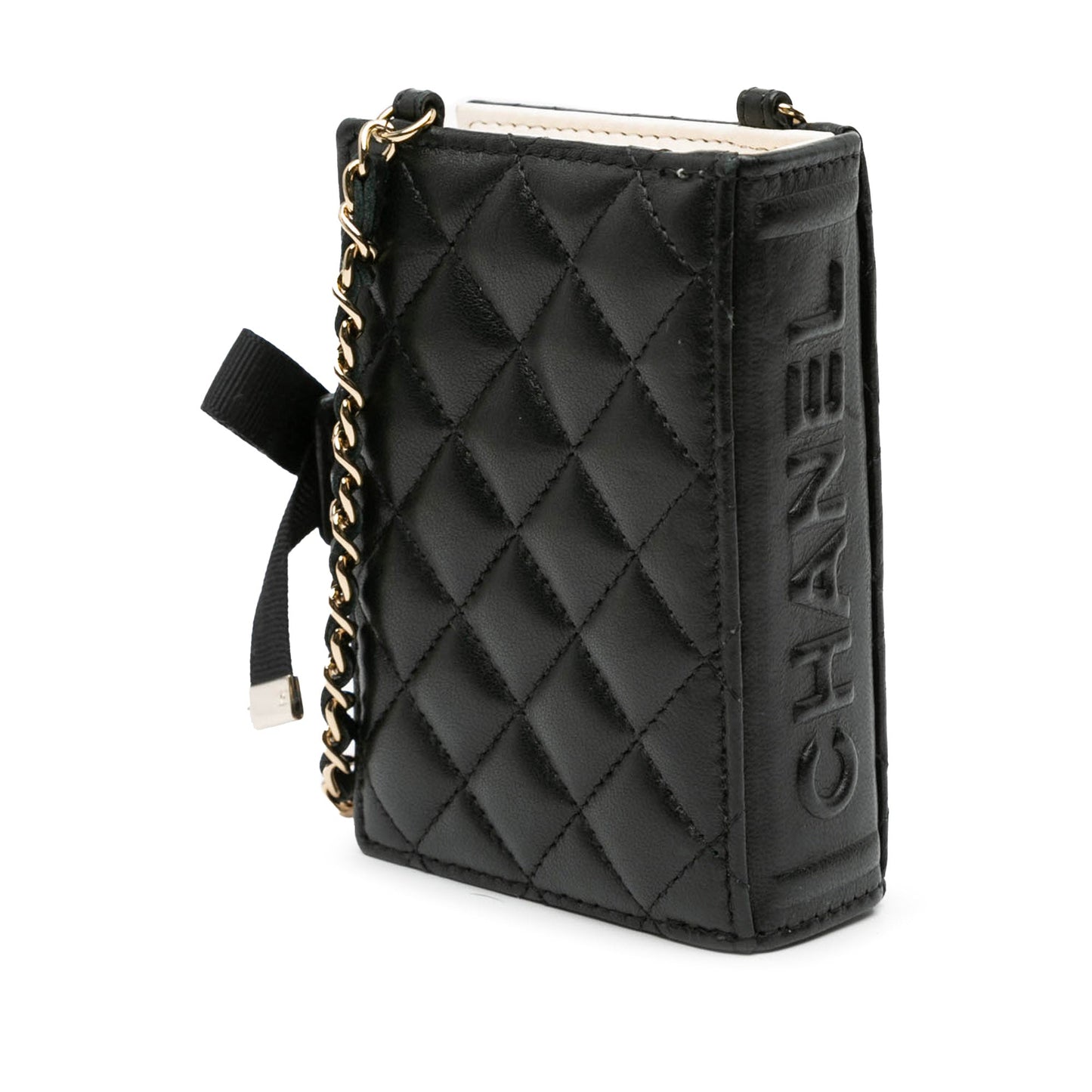 Chanel Quilted Lambskin Book Card Holder On Chain Black