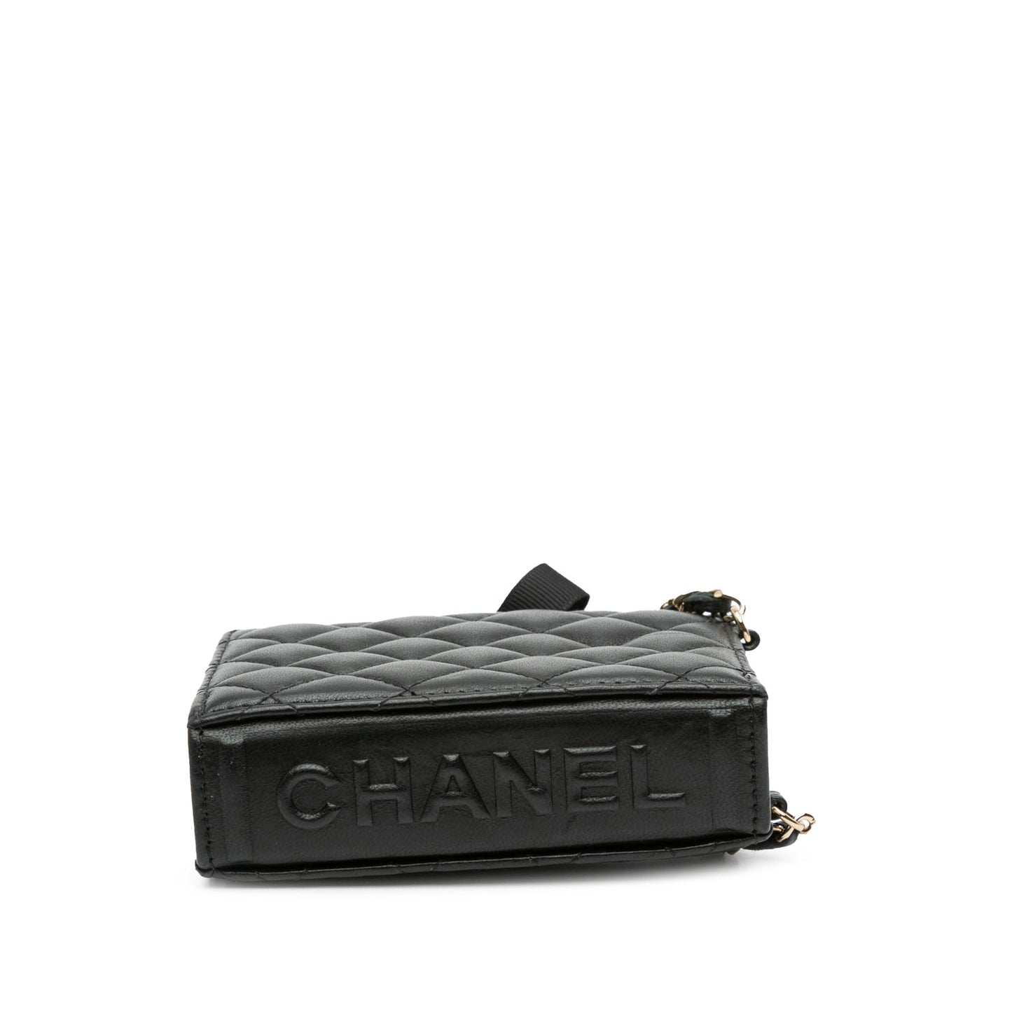 Chanel Quilted Lambskin Book Card Holder On Chain Black