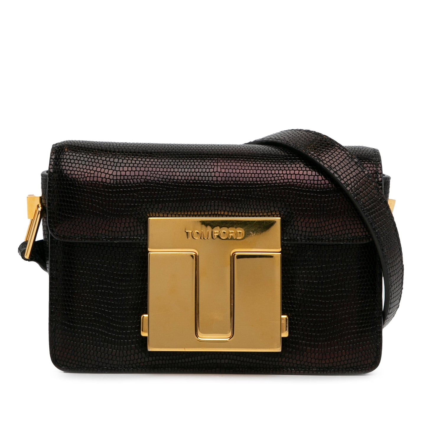 Tom Ford Small T-Clasp Lizard-Embossed Crossbody Bag Black