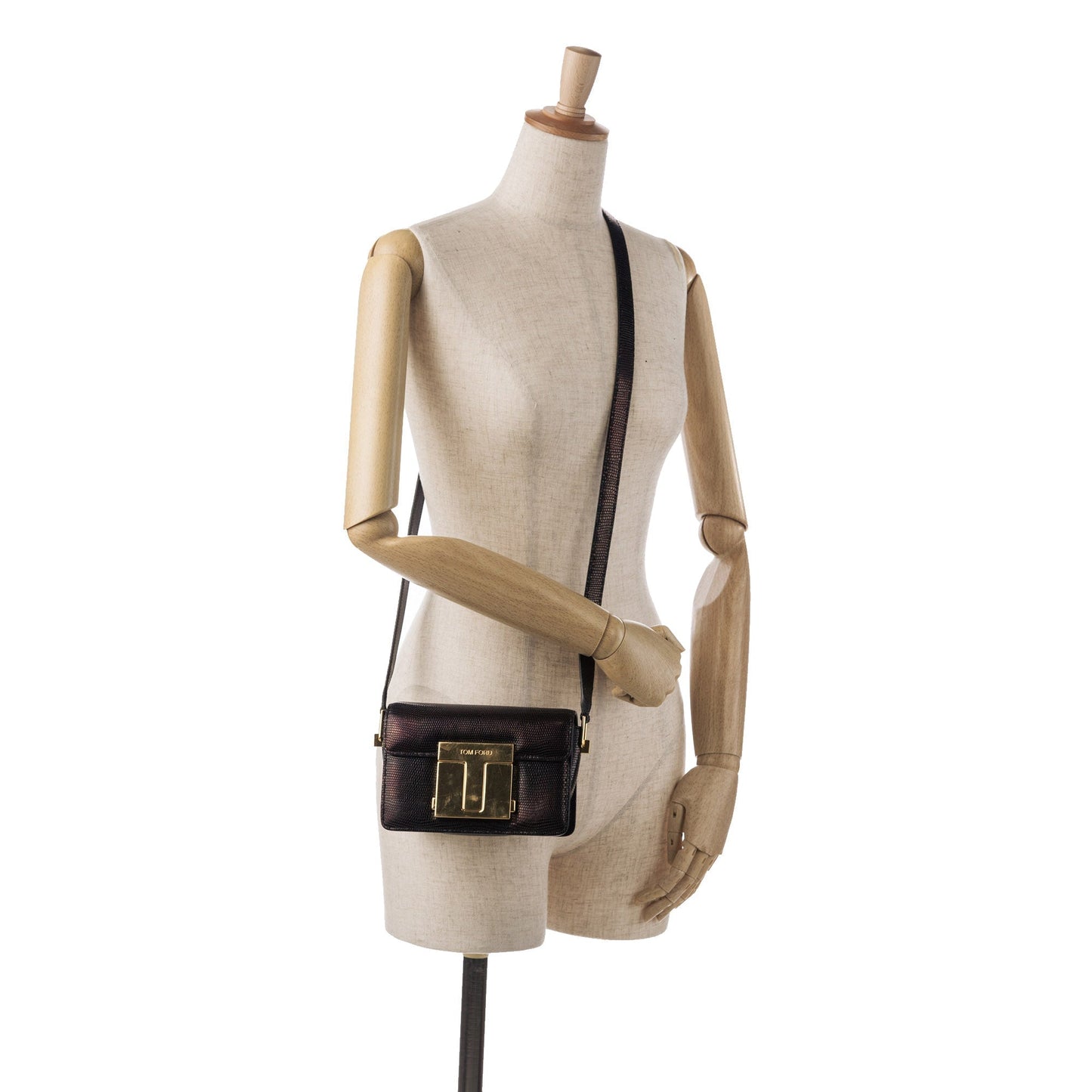 Tom Ford Small T-Clasp Lizard-Embossed Crossbody Bag Black
