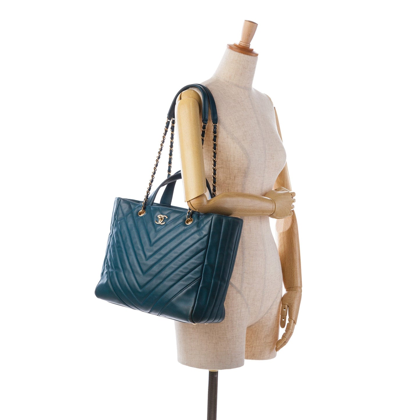 Chanel CC Chevron Calfskin Statement Shopping Tote Blue