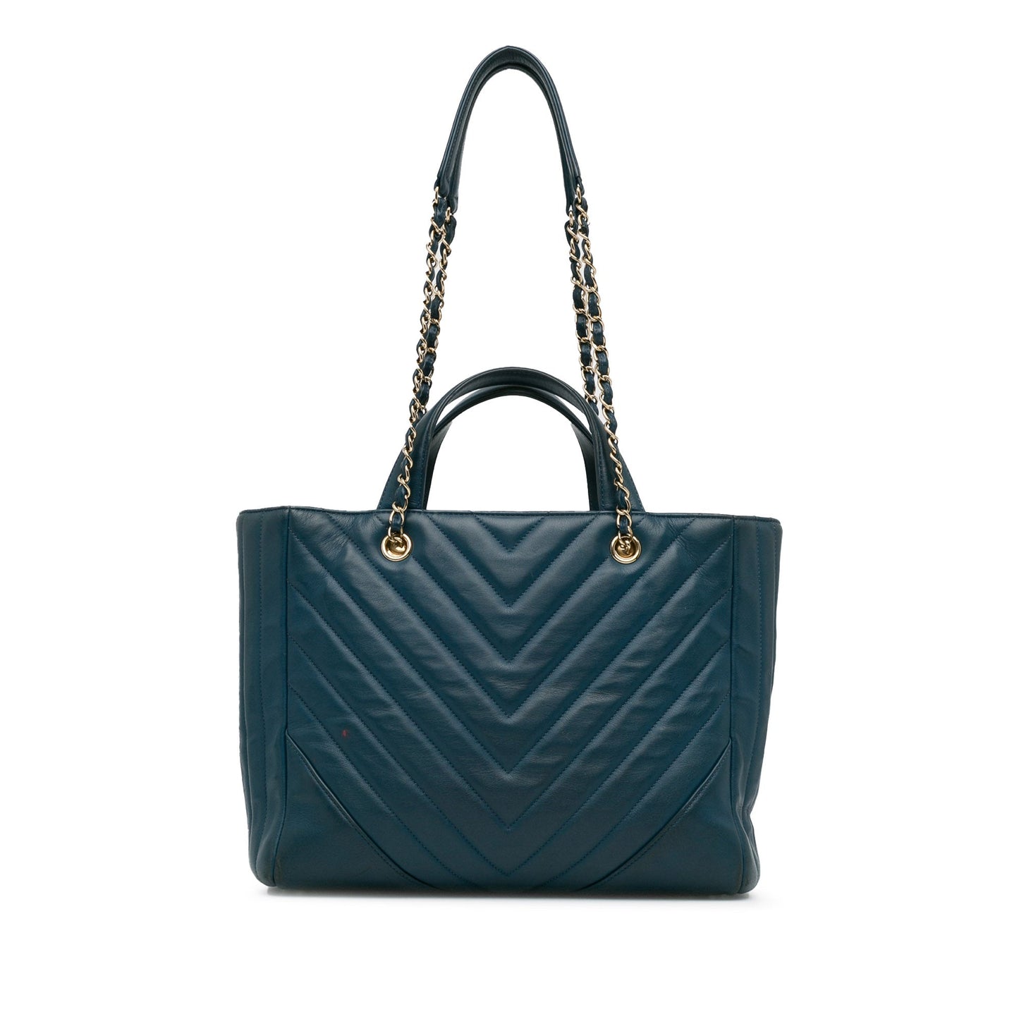 Chanel CC Chevron Calfskin Statement Shopping Tote Blue