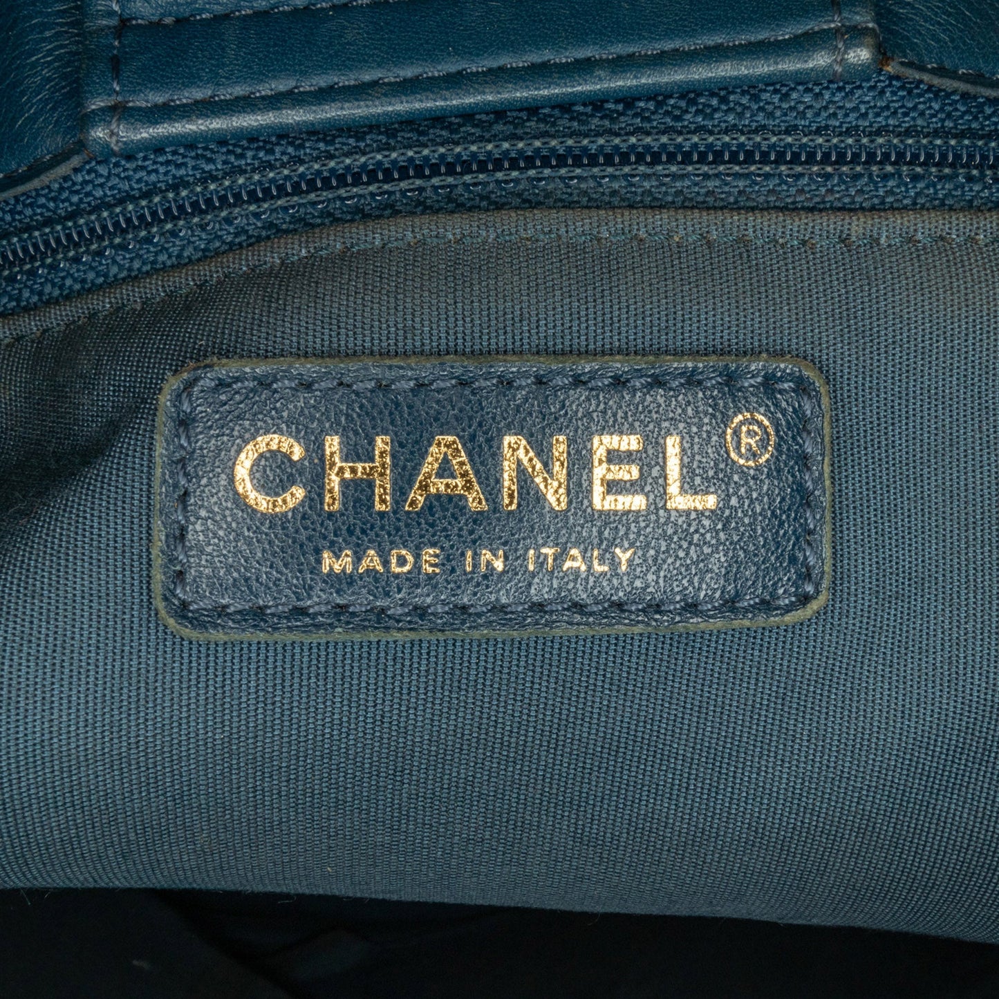 Chanel CC Chevron Calfskin Statement Shopping Tote Blue