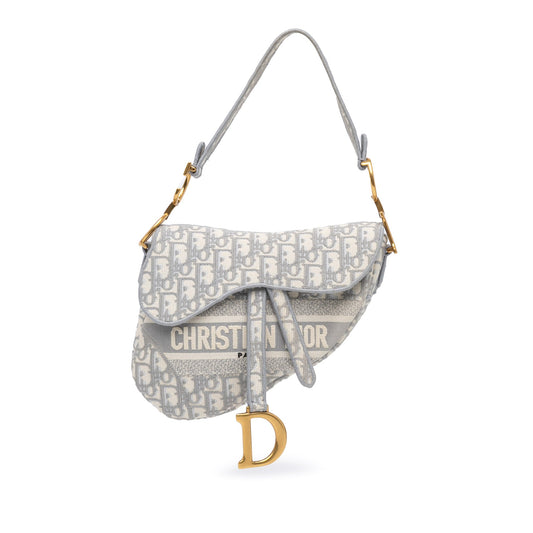 Dior Oblique Embroidered Canvas Saddle Bag Gray