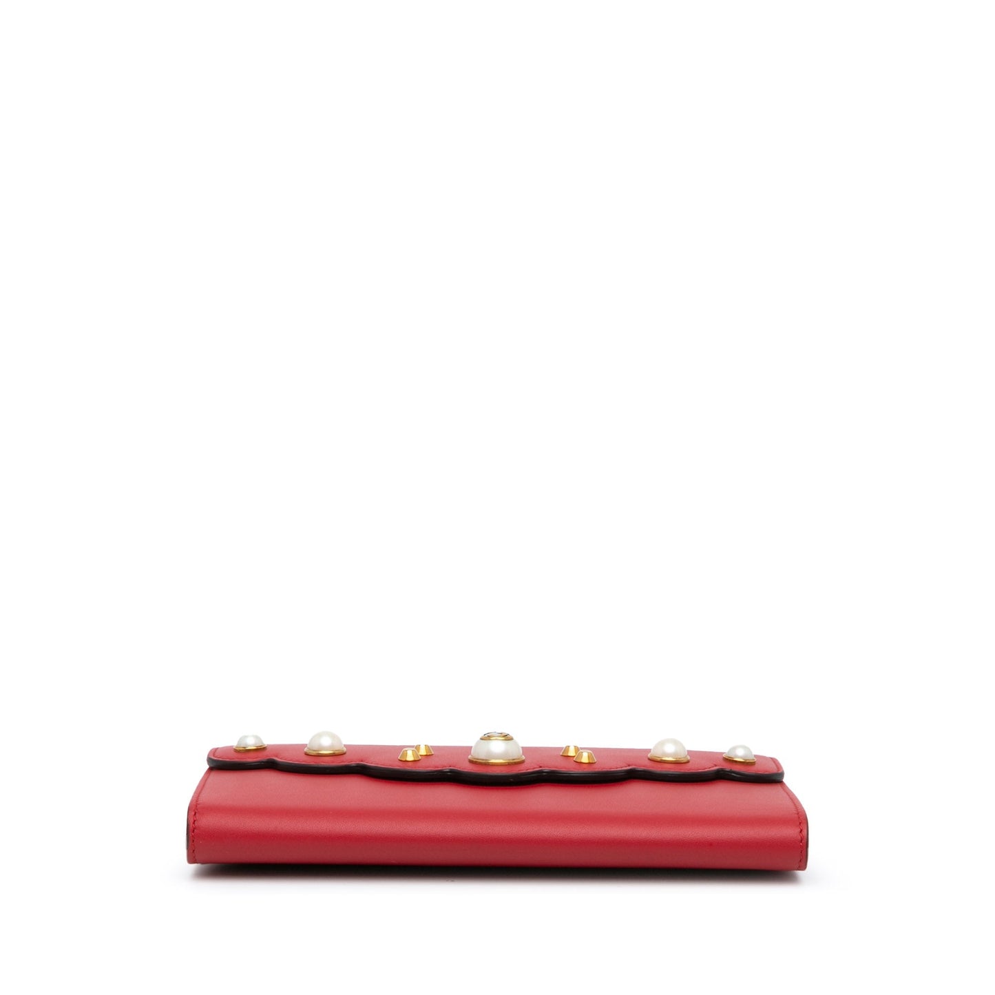Gucci Leather Peony Pearly Wallet on Chain Red