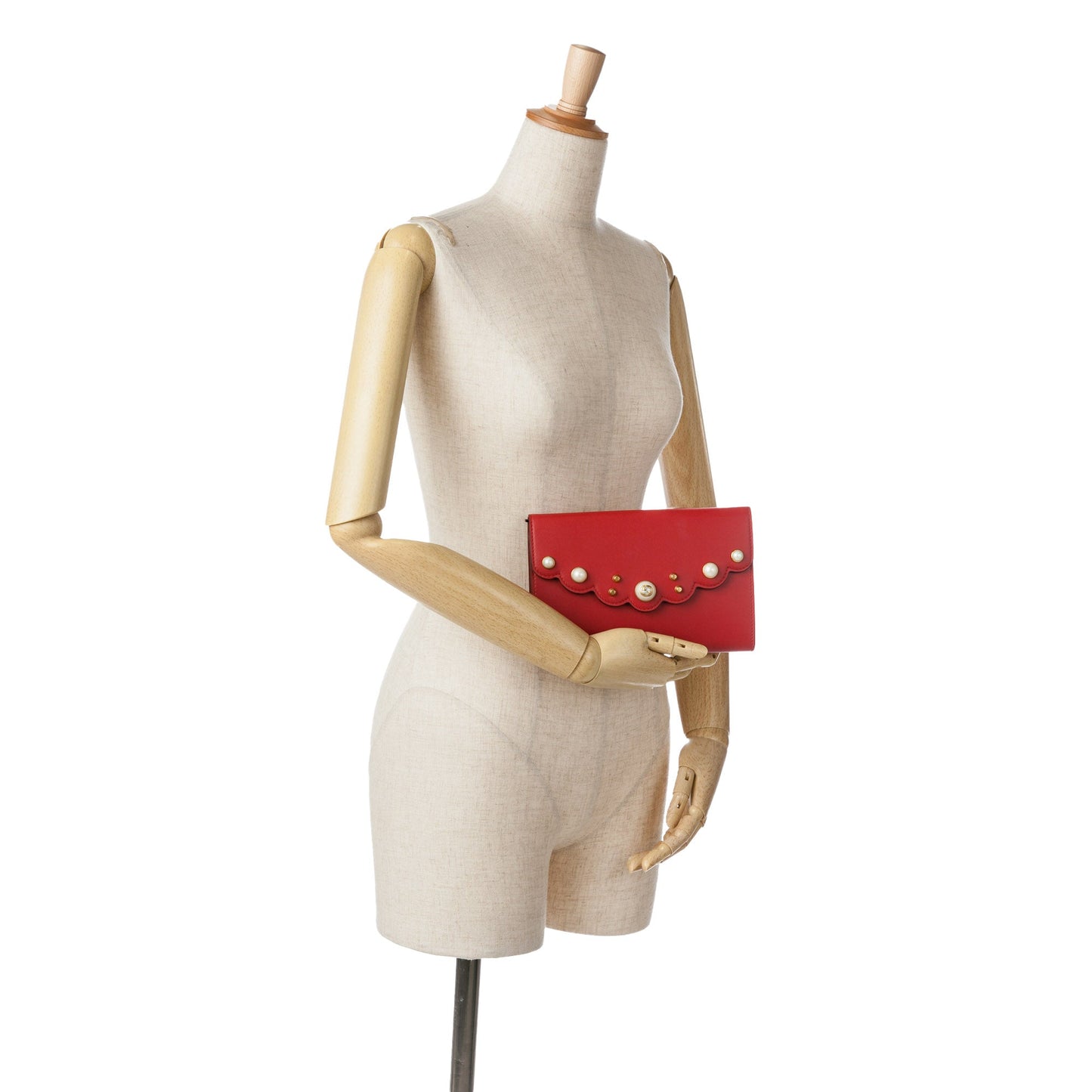 Gucci Leather Peony Pearly Wallet on Chain Red
