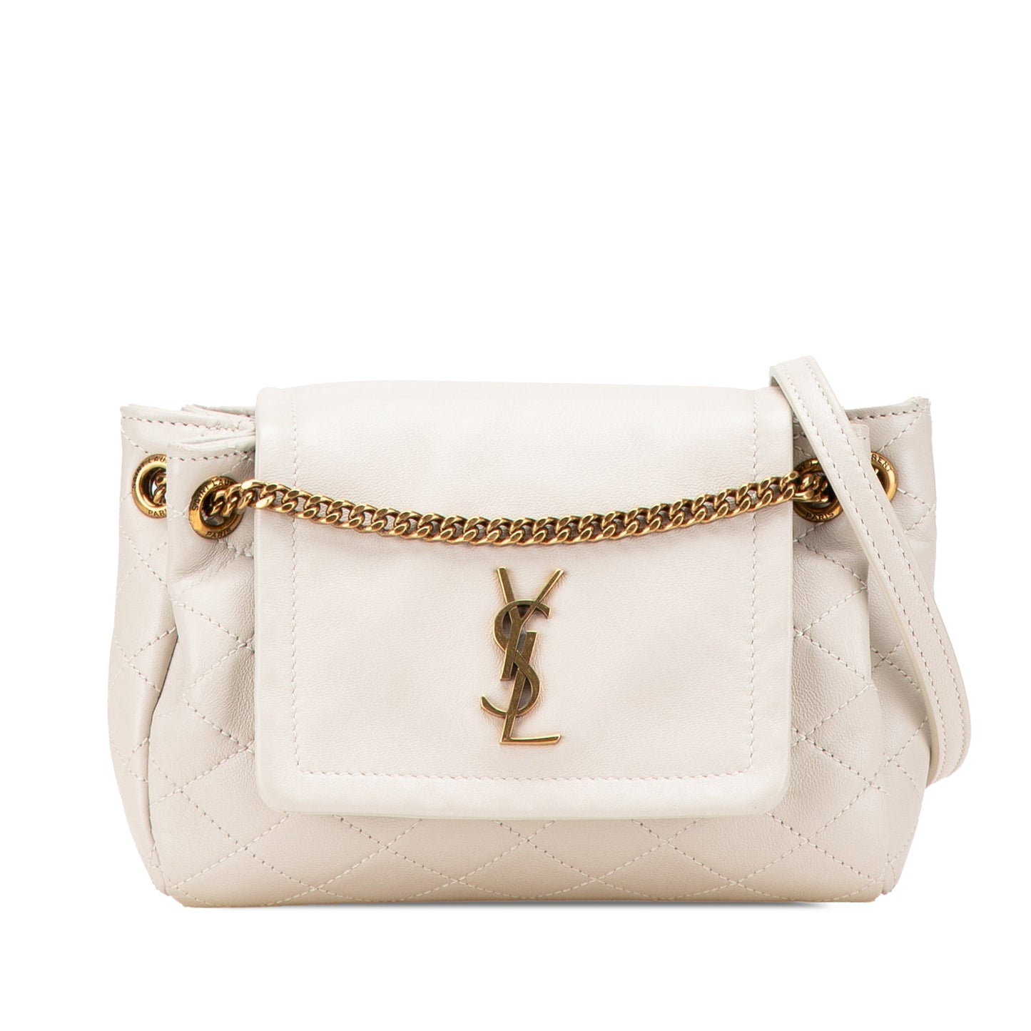 Saint Laurent Mini Quilted Lambskin Monogram Nolita Bag White