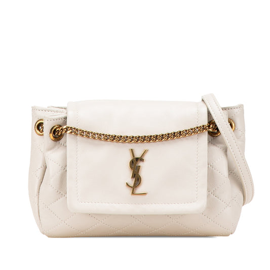 Saint Laurent Mini Quilted Lambskin Monogram Nolita Bag White