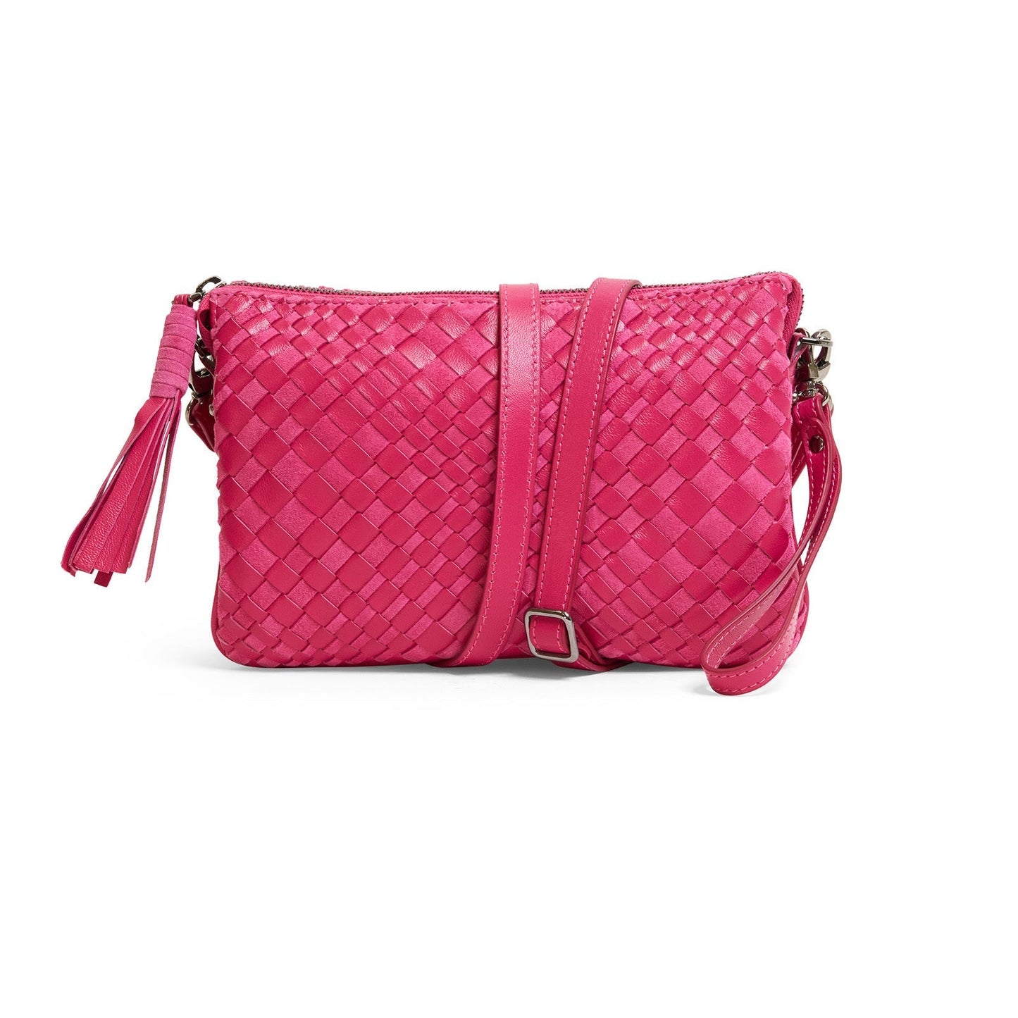 Woman Leather Clutch Intreccio Optical Suede Fucsia