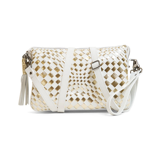 Woman Leather Clutch Intreccio Optical Nappa White Platinum