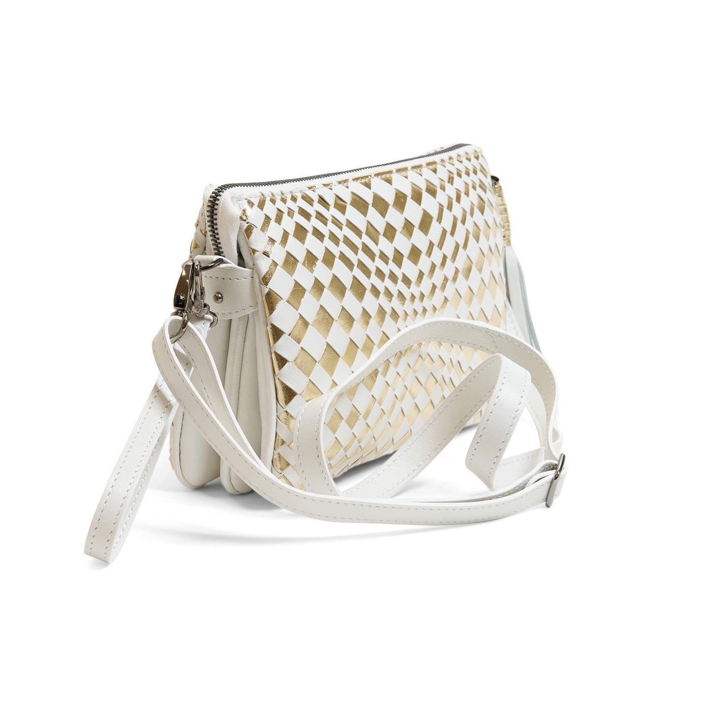 Woman Leather Clutch Intreccio Optical Nappa White Platinum