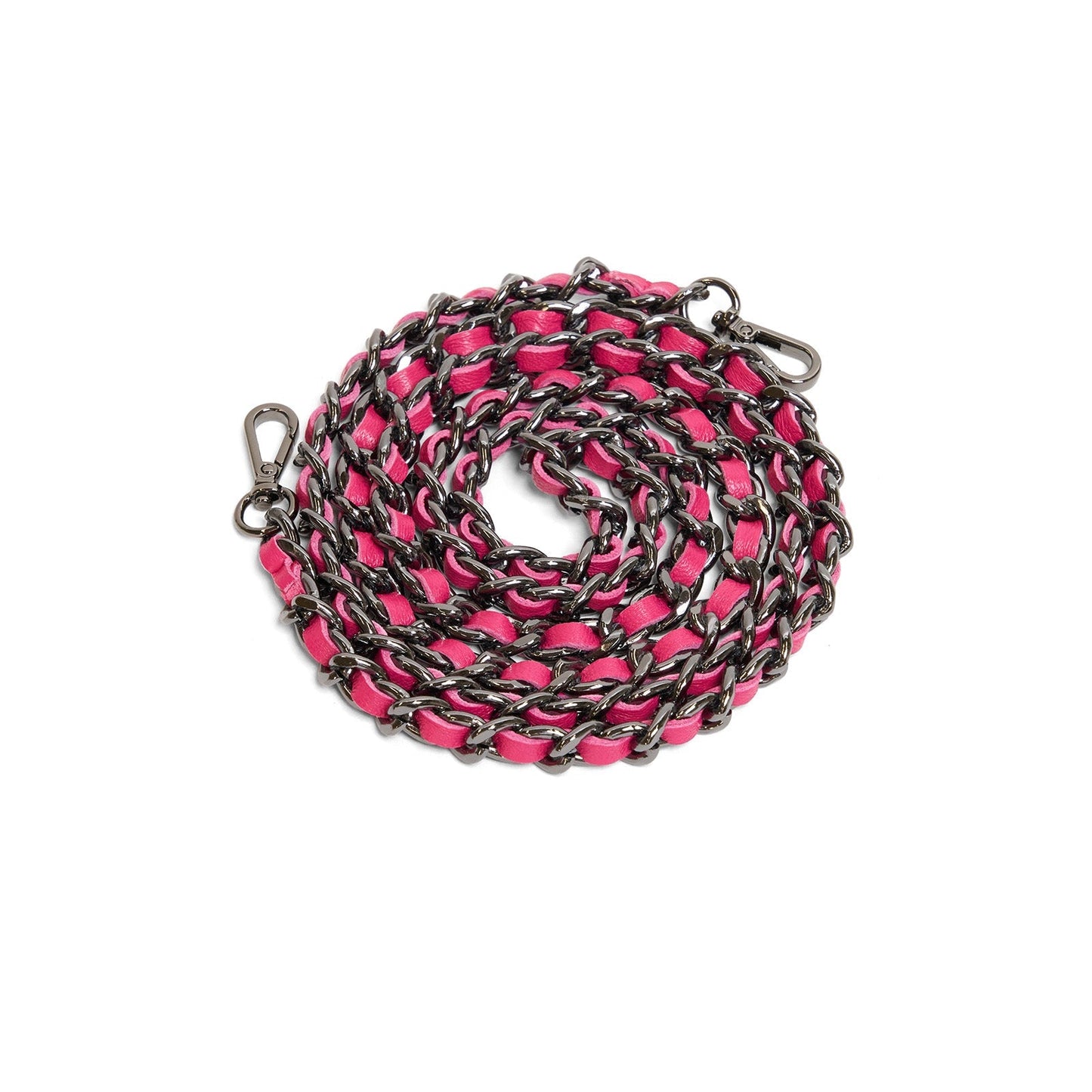 Woman Leather Clutch Intreccio Optical Nappa Laminato Fucsia and Platinum