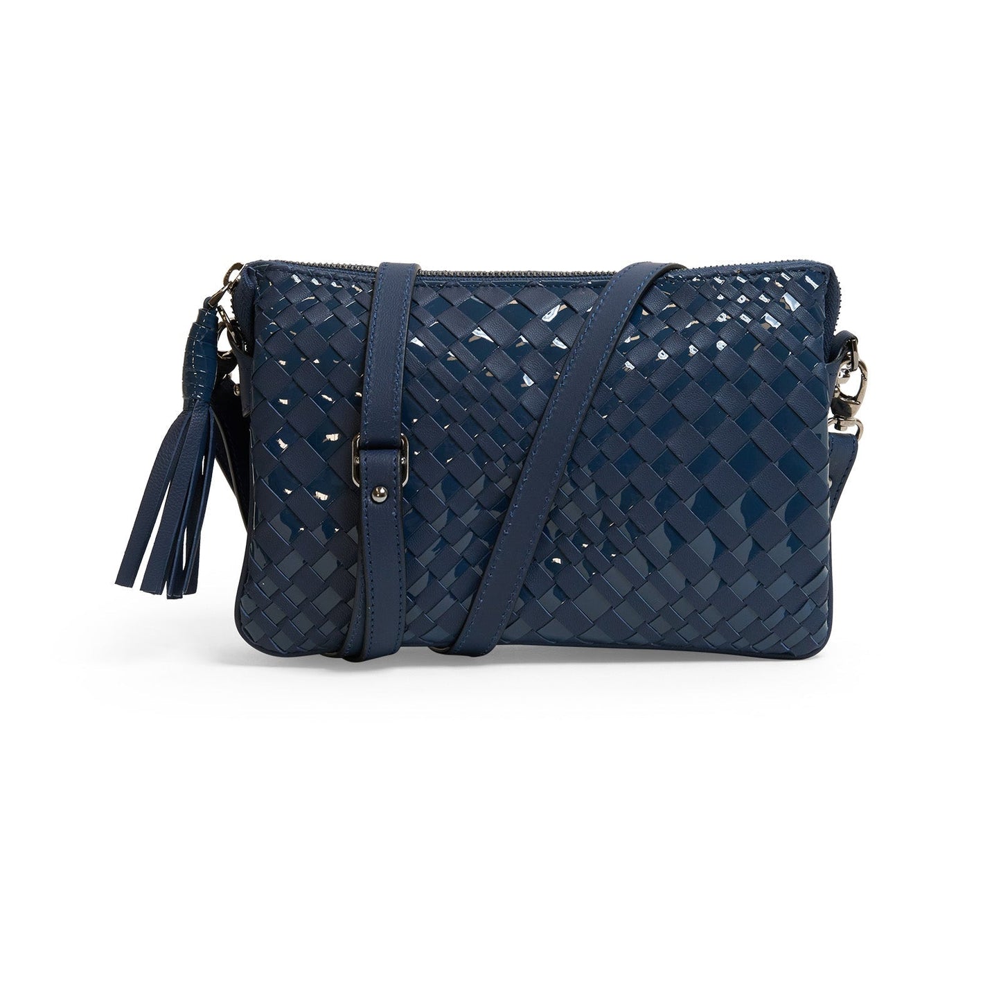 Woman Leather Clutch Intreccio Optical Nappa Patent Carta da Zucchero