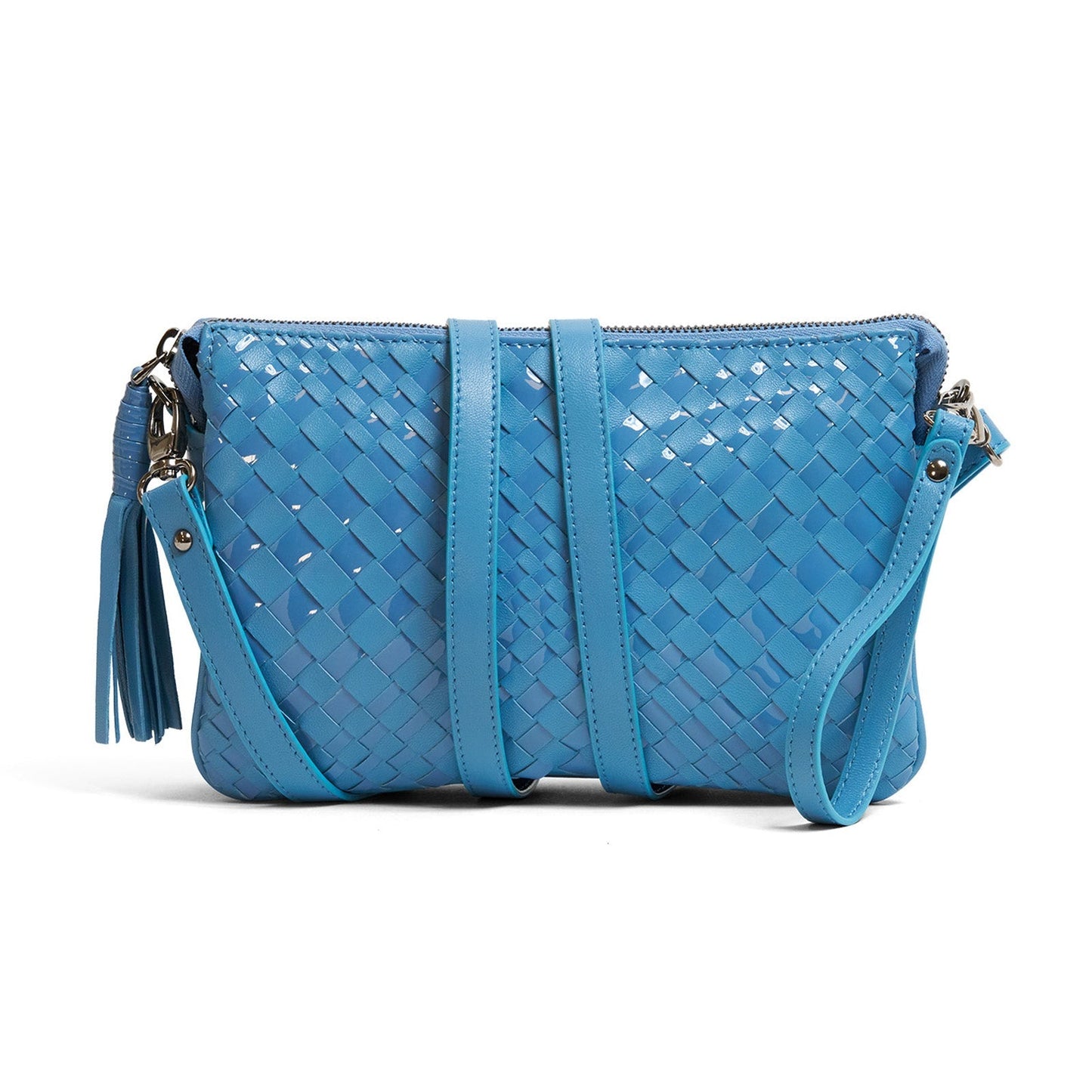 Woman Leather Clutch Intreccio Optical Nappa Patent Marino
