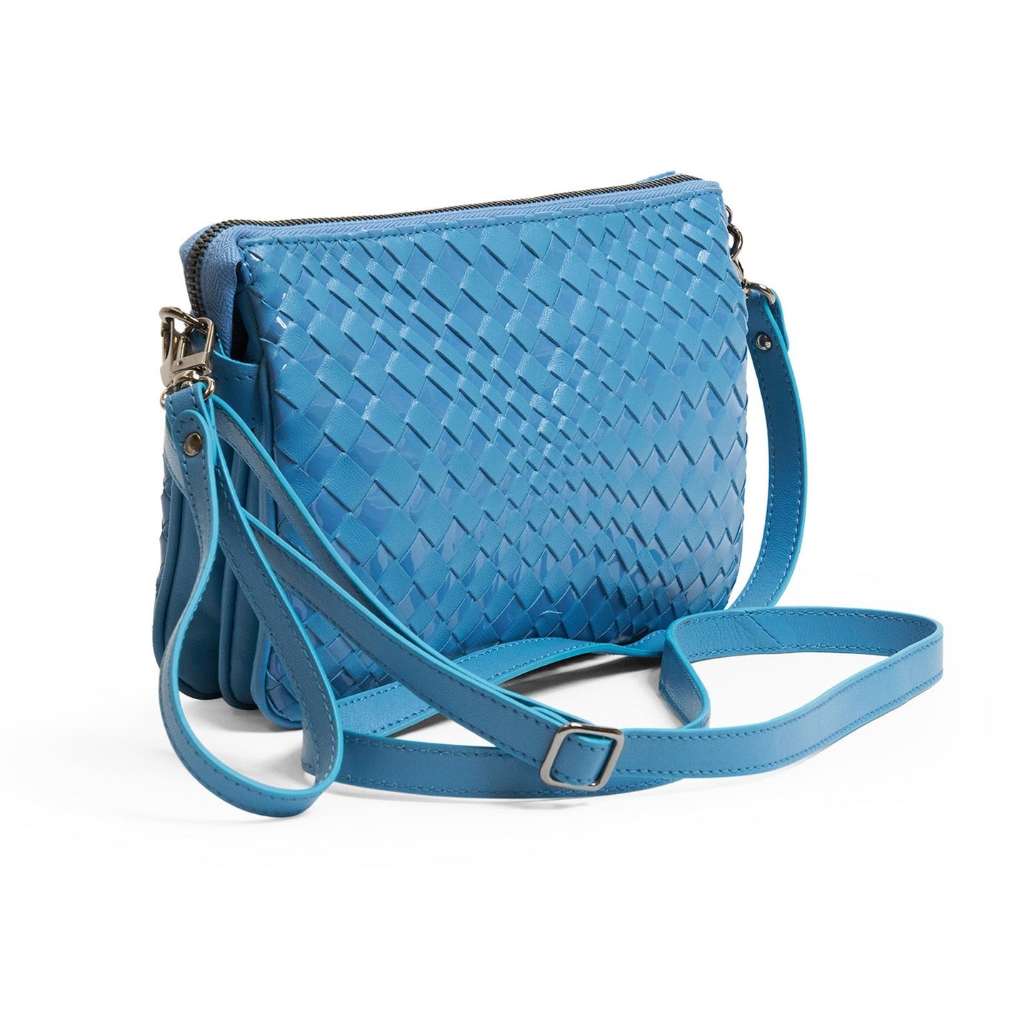 Woman Leather Clutch Intreccio Optical Nappa Patent Marino