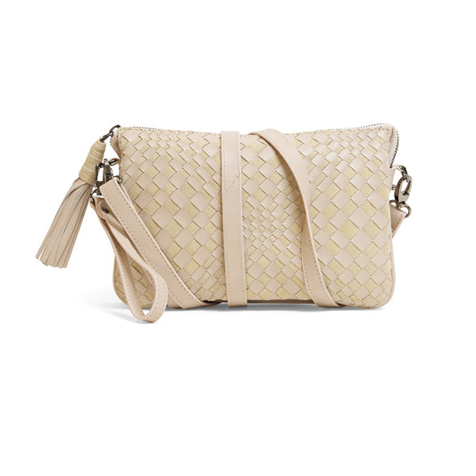 Woman Leather Clutch Intreccio Optical Suede Cipria