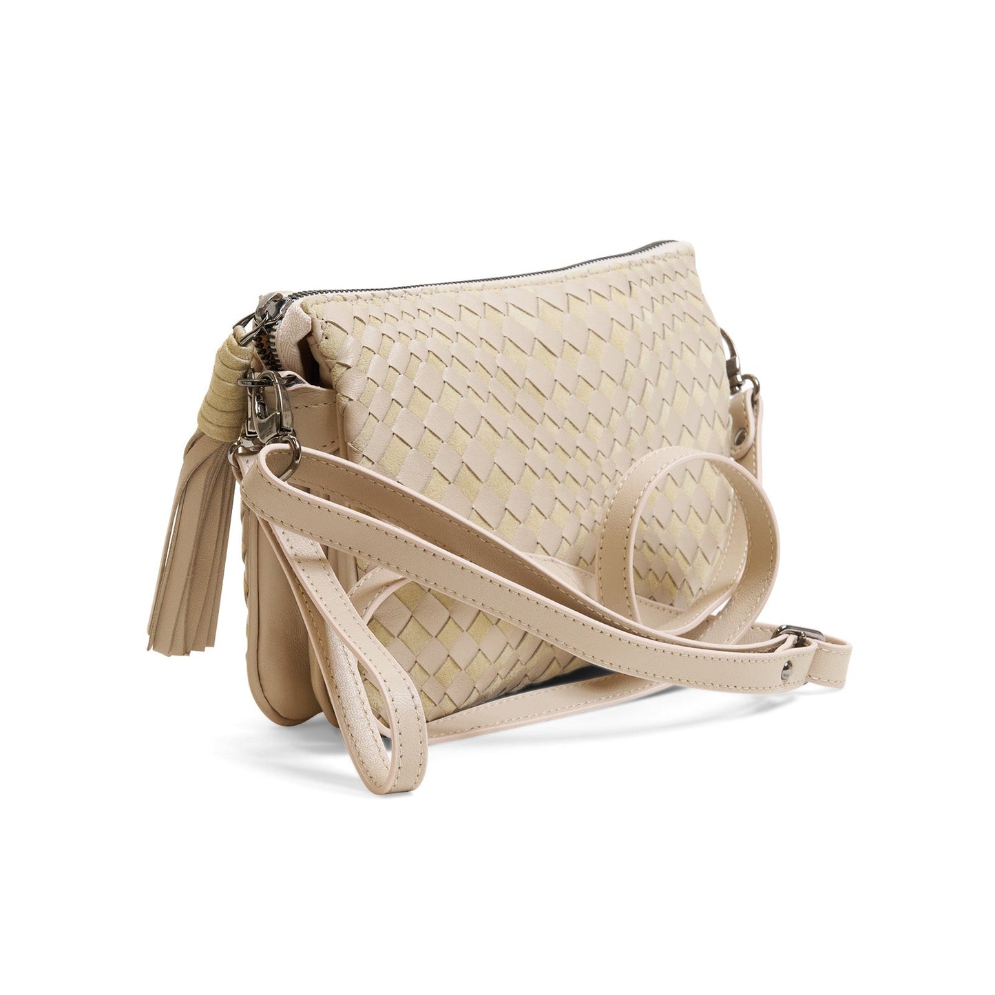 Woman Leather Clutch Intreccio Optical Suede Cipria