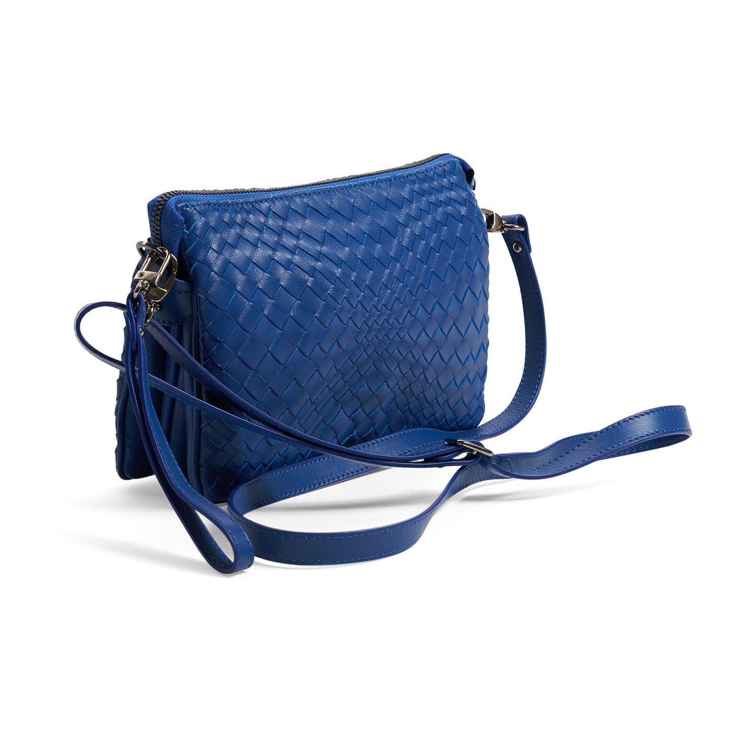 Woman Leather Clutch Intreccio Optical Nappa Patent Orizzonte