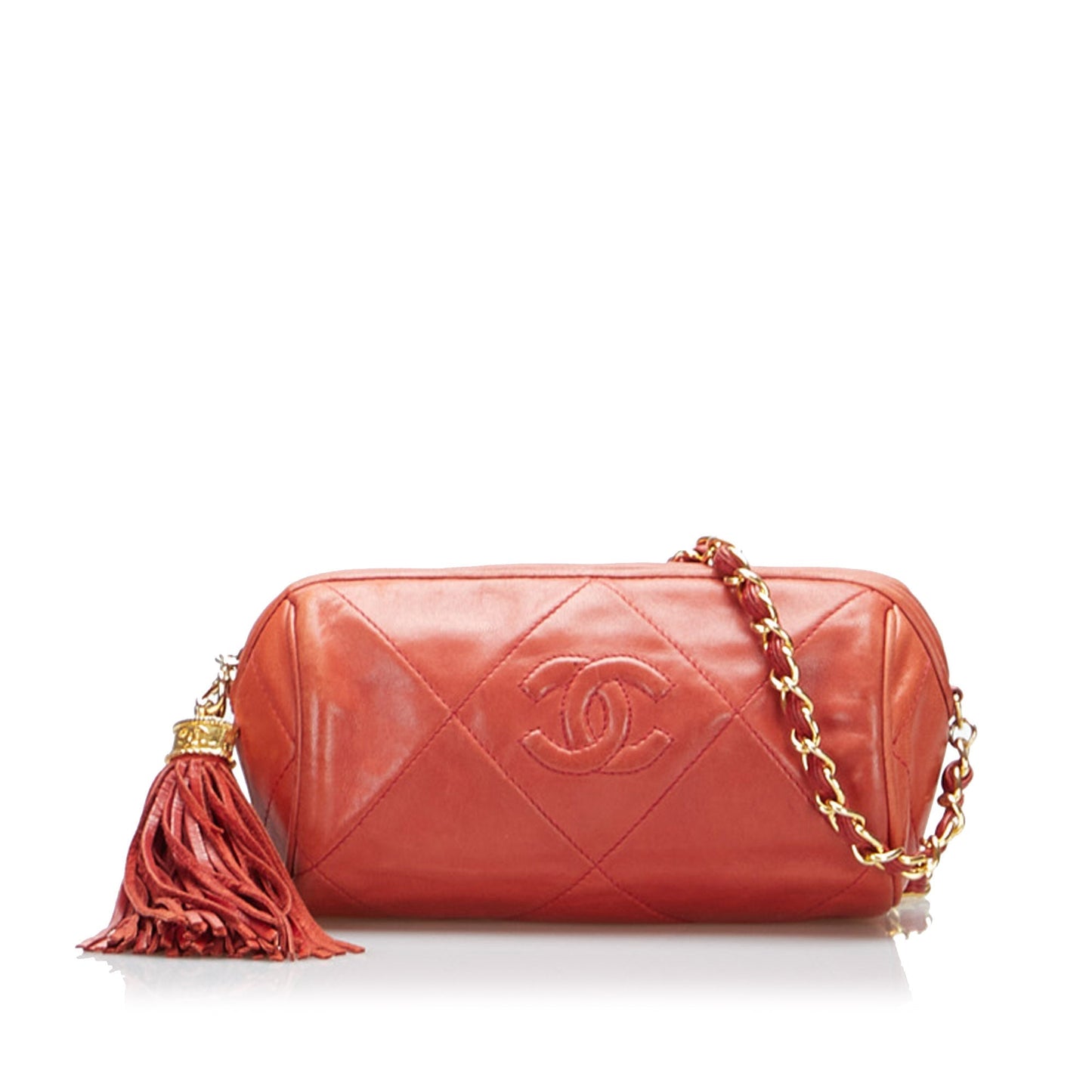 Chanel sac Ã  bandouliÃ¨re rond rouge matelassÃ© Ã  franges et pompons
