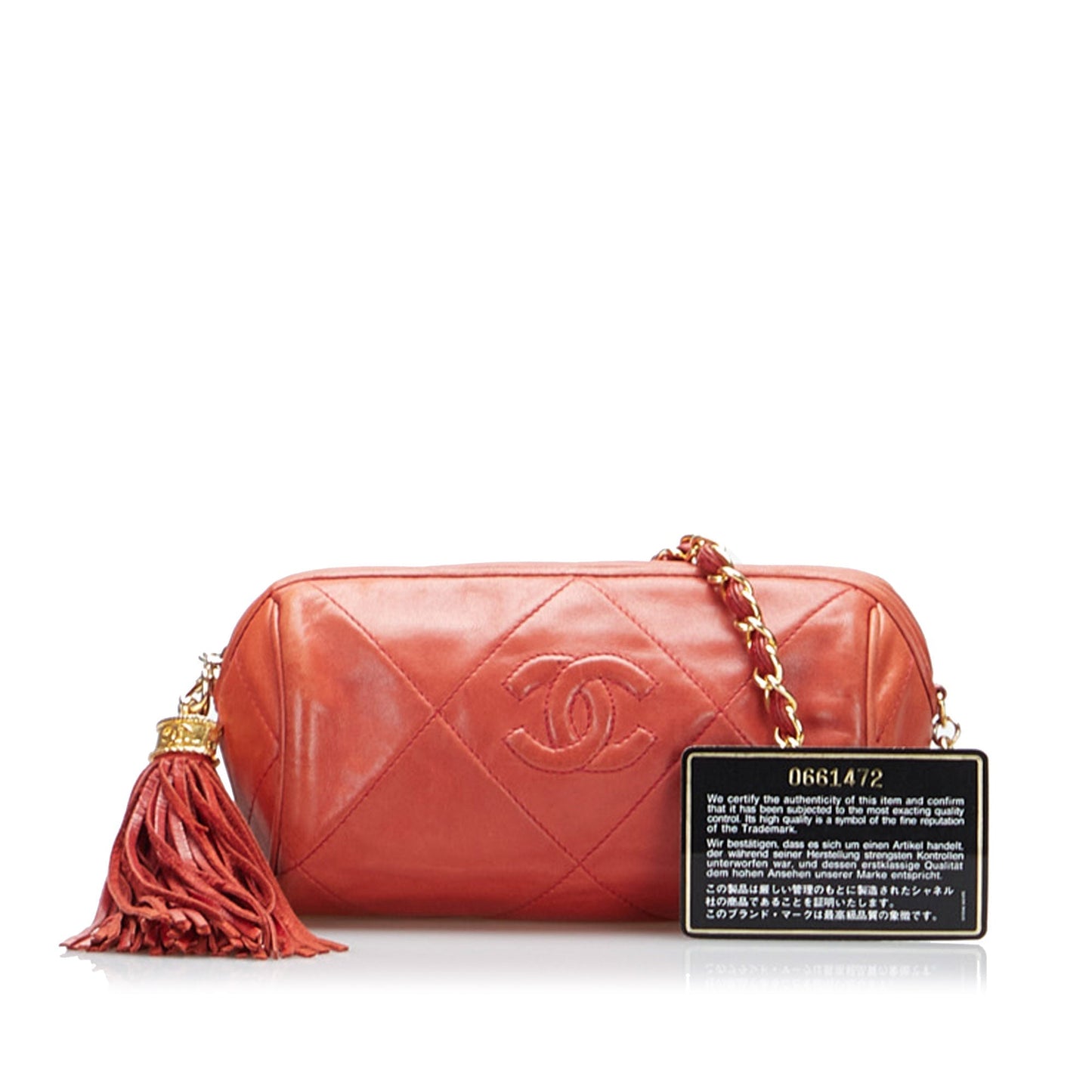 Chanel sac Ã  bandouliÃ¨re rond rouge matelassÃ© Ã  franges et pompons