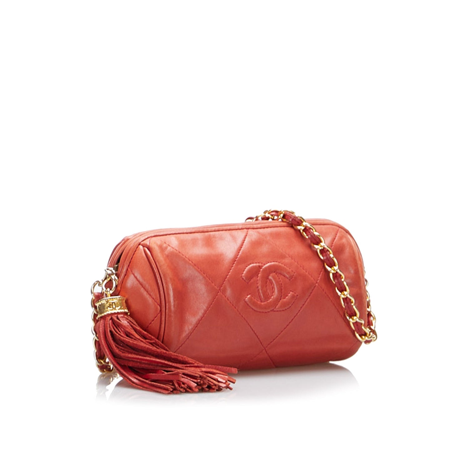 Chanel sac Ã  bandouliÃ¨re rond rouge matelassÃ© Ã  franges et pompons