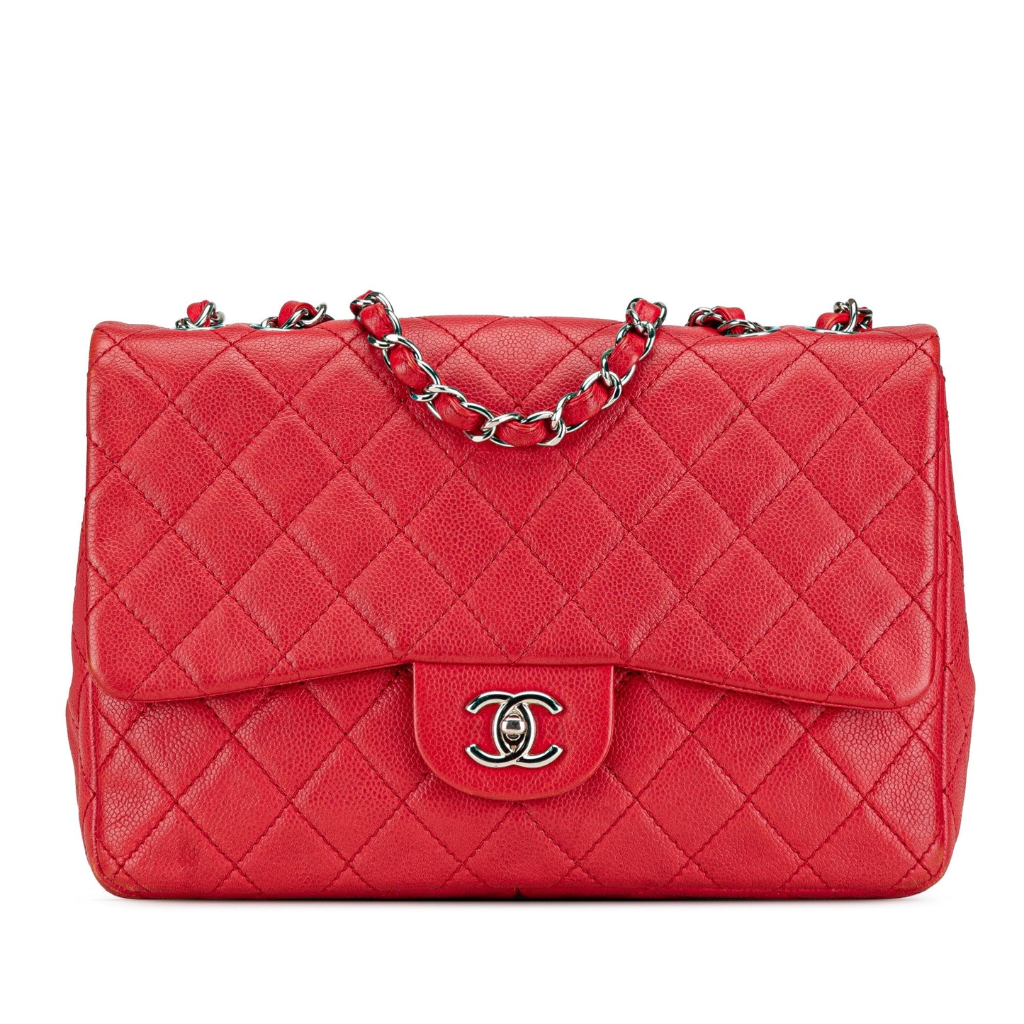 Chanel Jumbo Classic Caviar Single Flap Red
