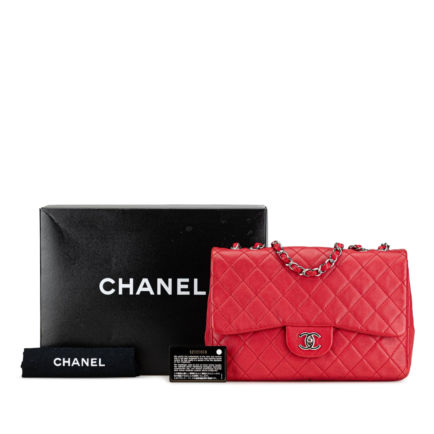 Chanel Jumbo Classic Caviar Single Flap Red