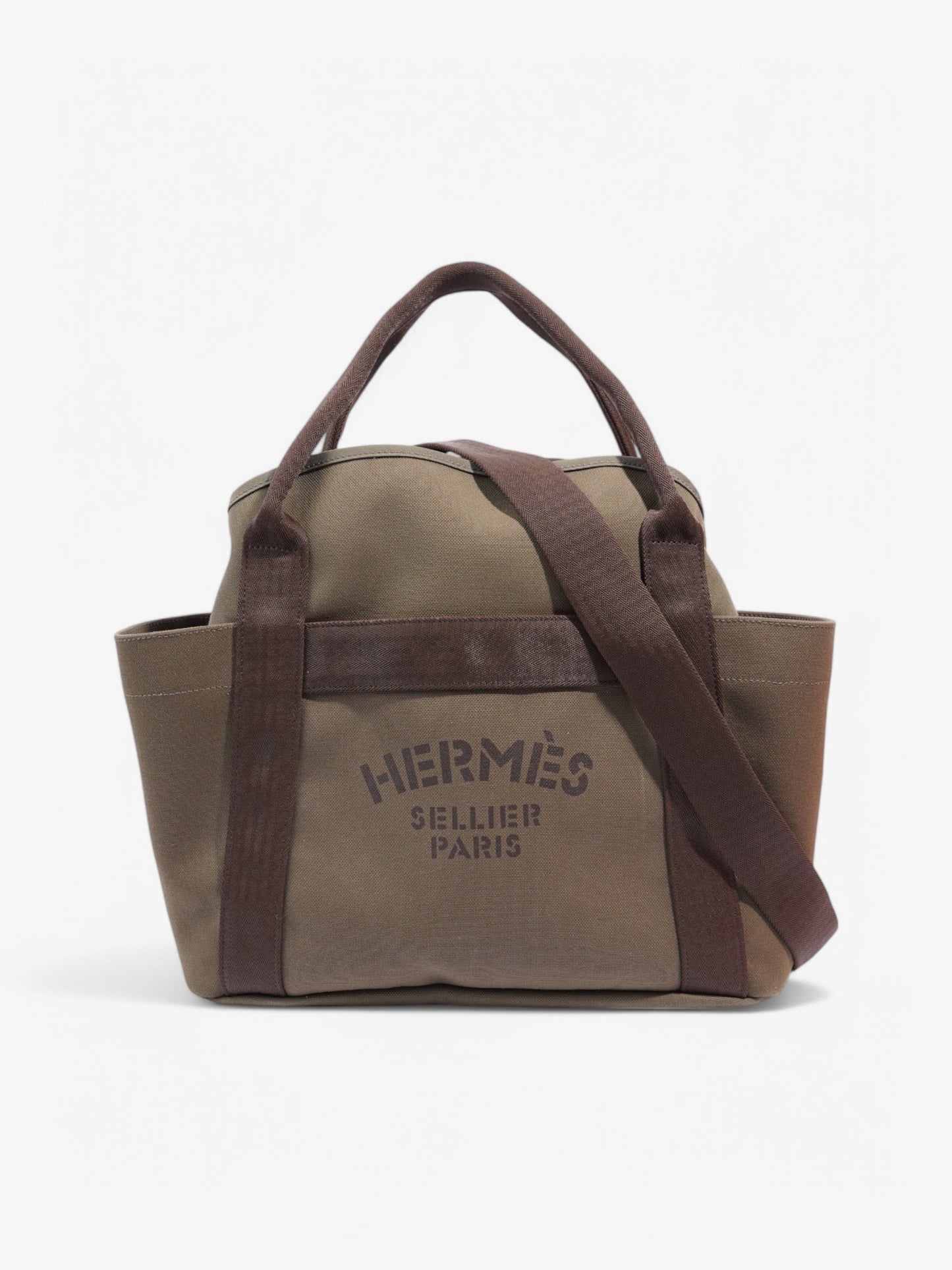 Hermes Sac De Pansage Groom Shopping Bag Olive Green / Brown Canvas
