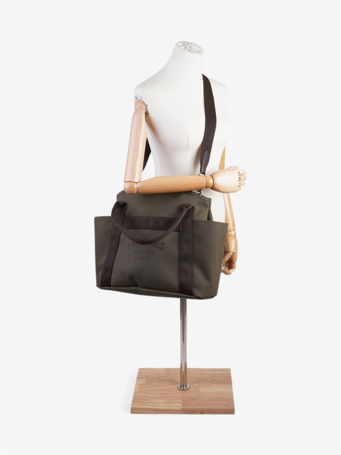 Hermes Sac De Pansage Groom Shopping Bag Olive Green / Brown Canvas