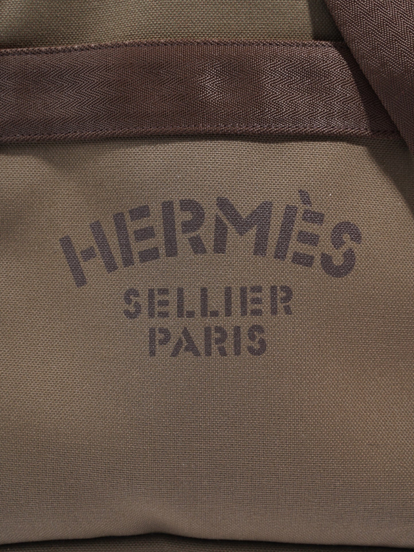 Hermes Sac De Pansage Groom Shopping Bag Olive Green / Brown Canvas