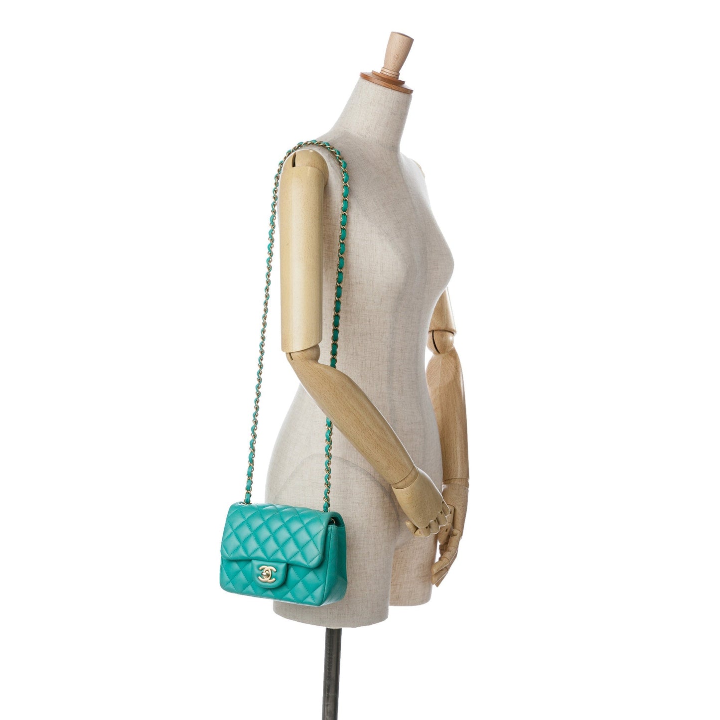 Chanel Mini Square Classic Lambskin Single Flap Green