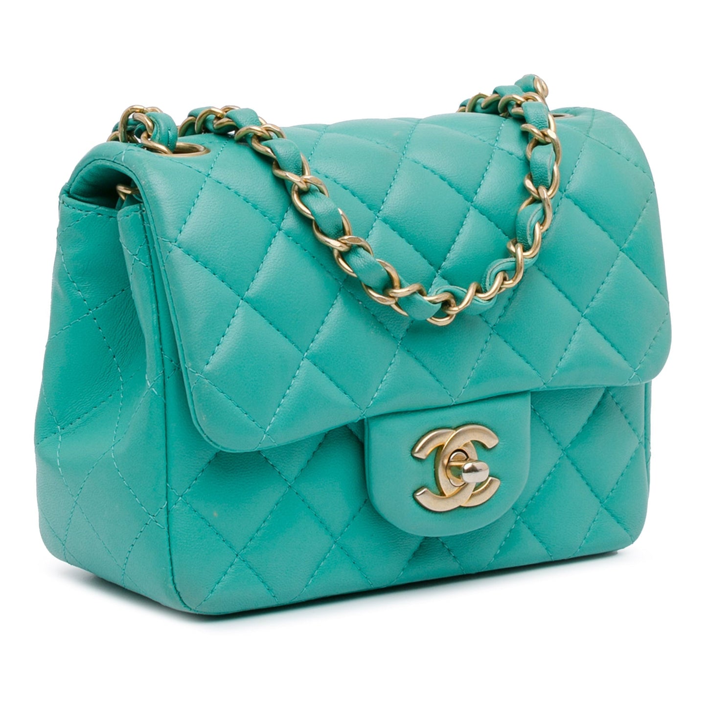 Chanel Mini Square Classic Lambskin Single Flap Green