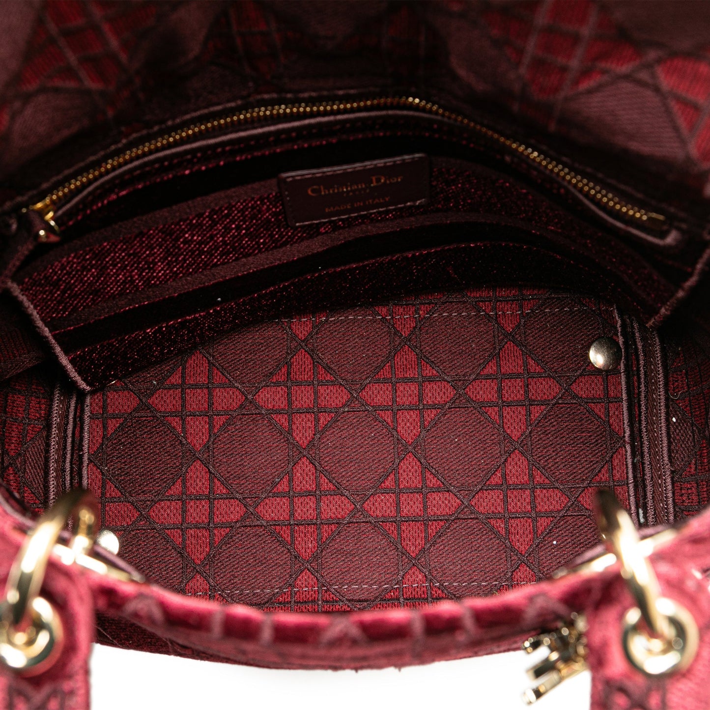 Dior Medium Velvet Cannage Lady D Lite Red