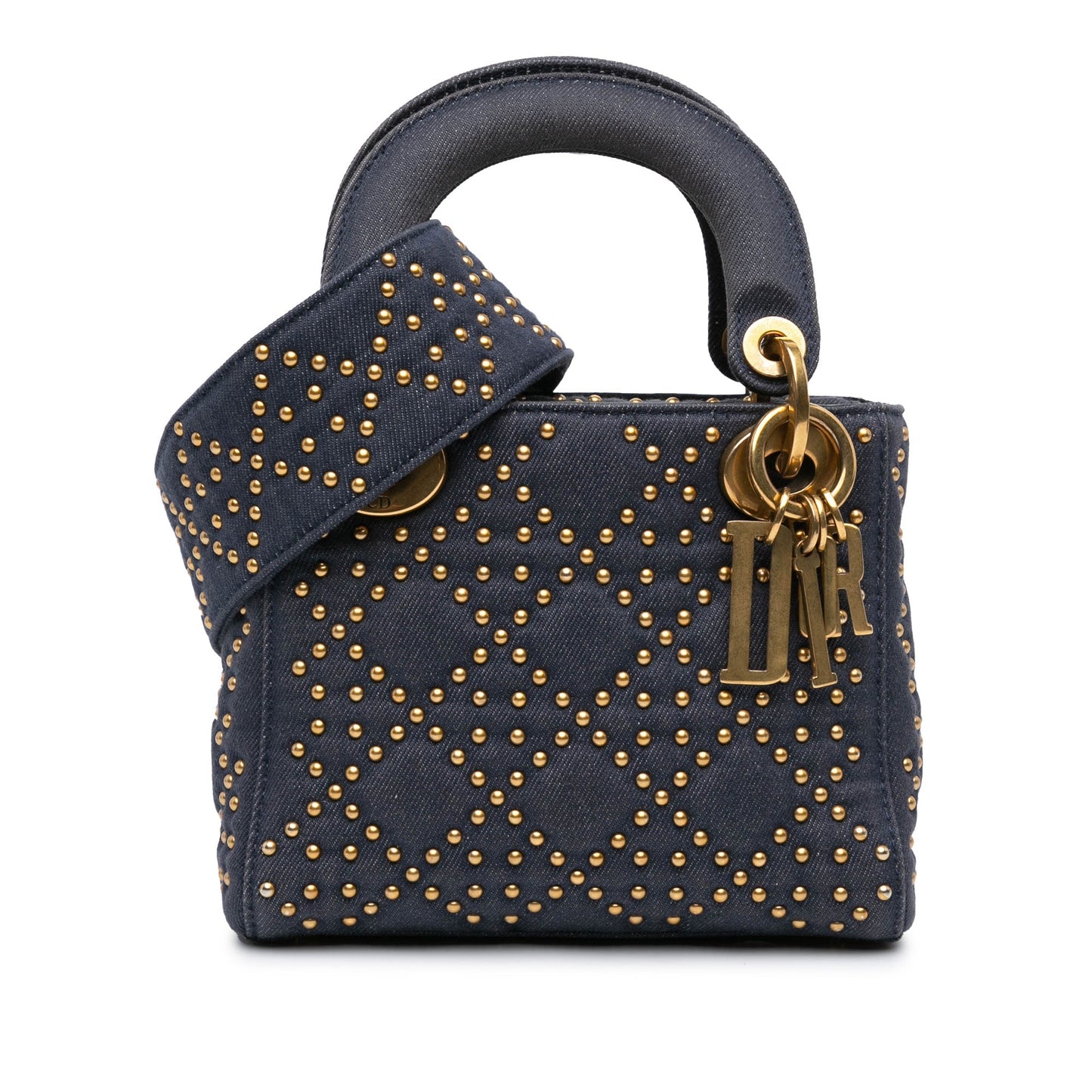 Dior Mini Denim Cannage Studded Supple Lady Dior Blue