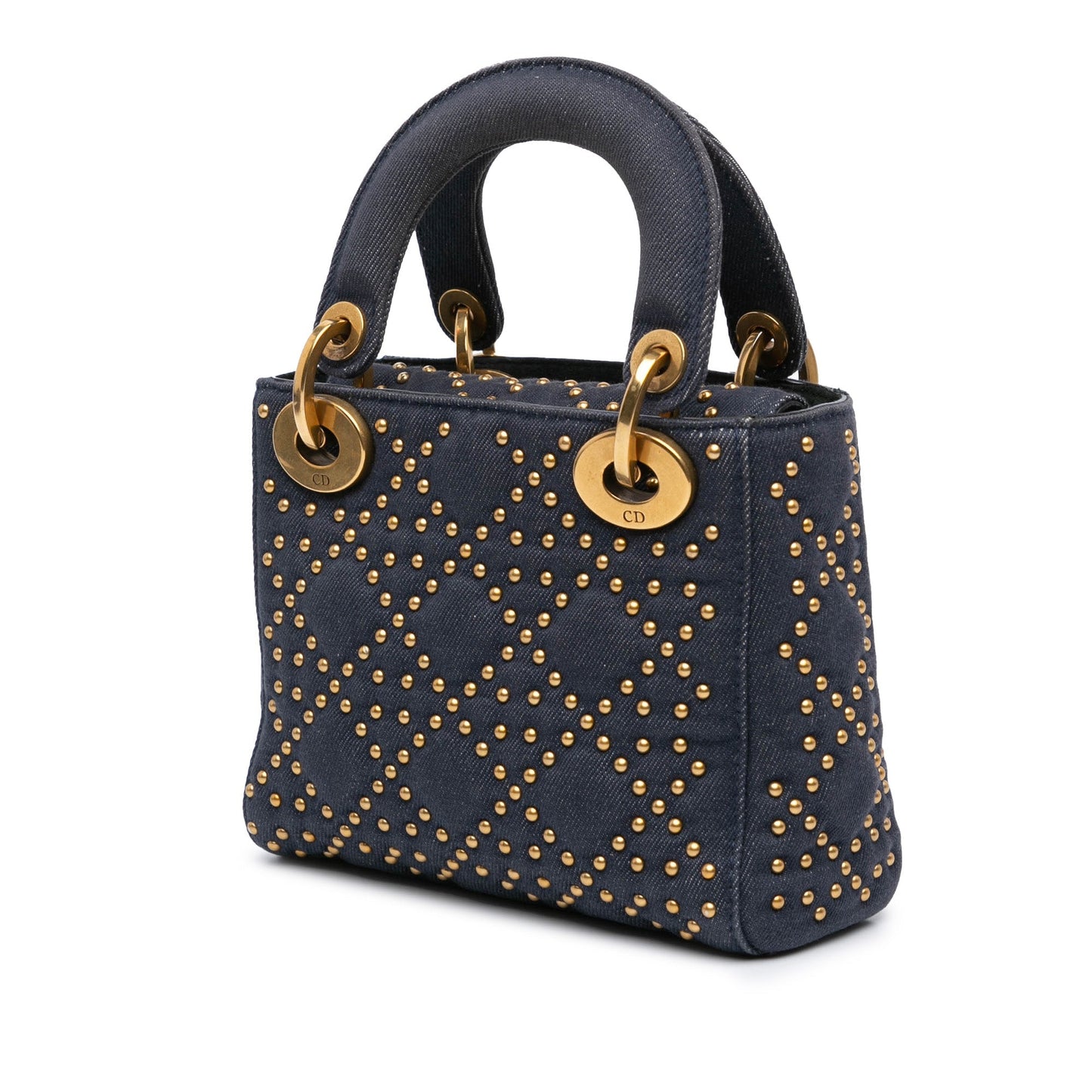 Dior Mini Denim Cannage Studded Supple Lady Dior Blue