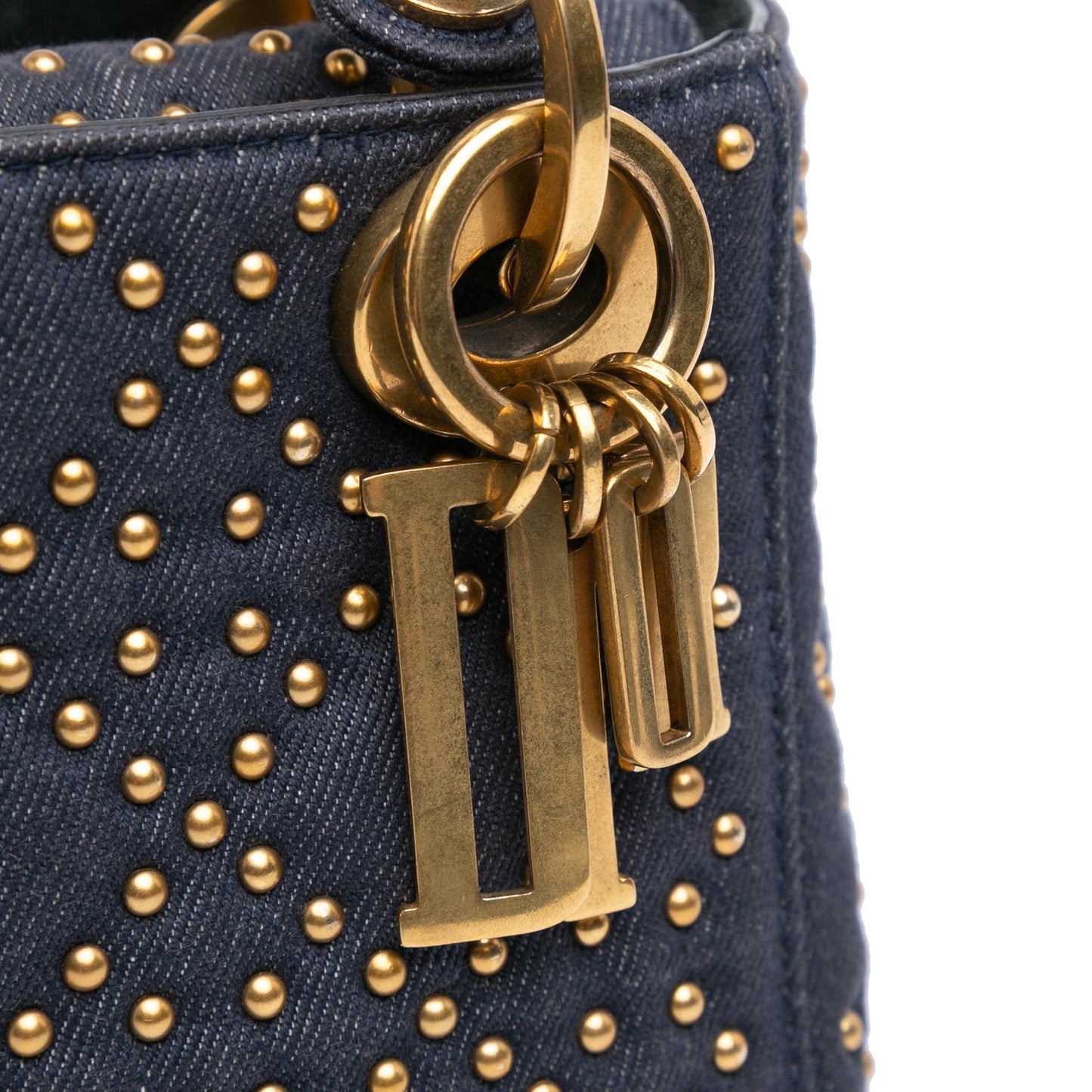 Dior Mini Denim Cannage Studded Supple Lady Dior Blue