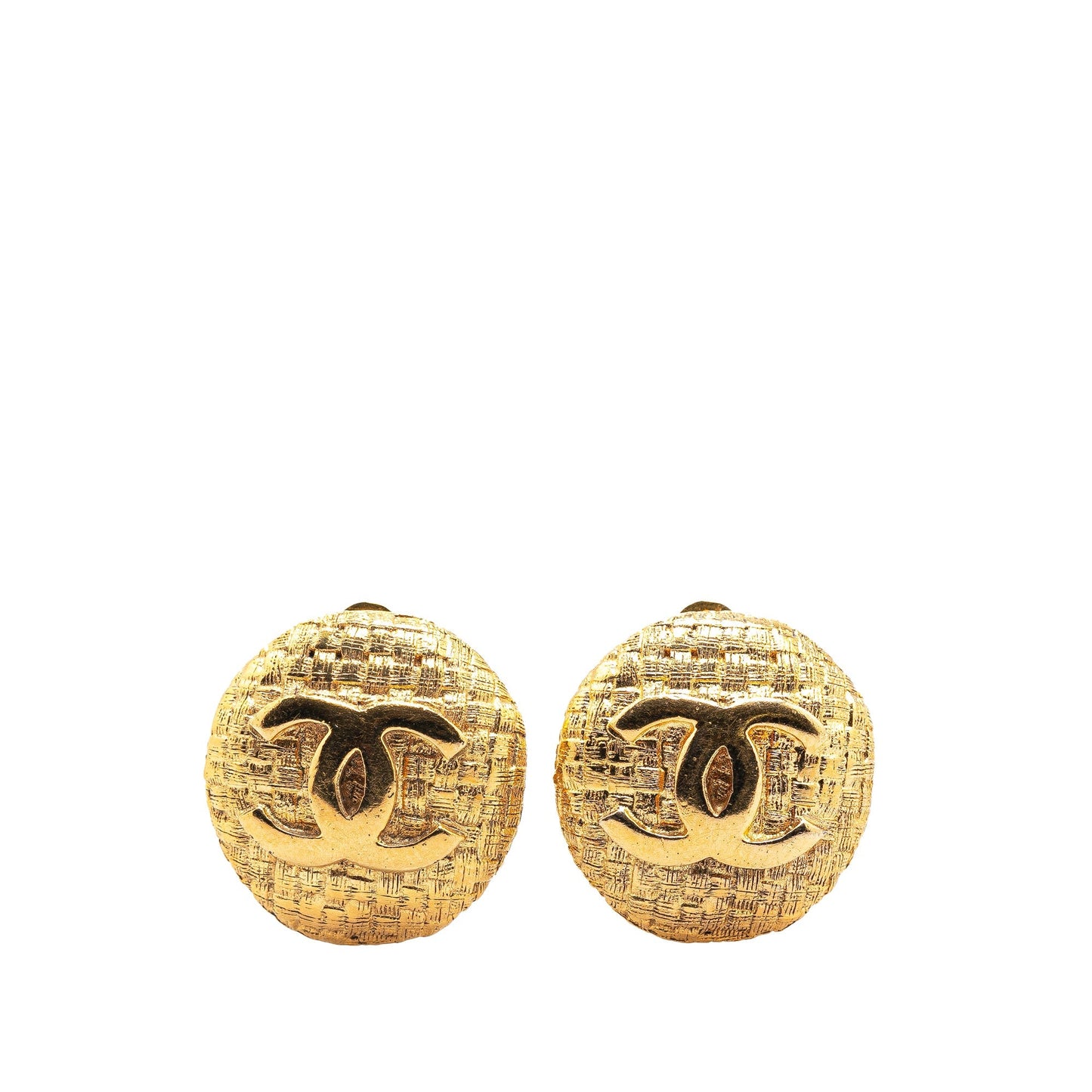 Chanel Gold Plated CC Round Clip on Earrings Gold