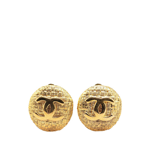 Chanel Gold Plated CC Round Clip on Earrings Gold