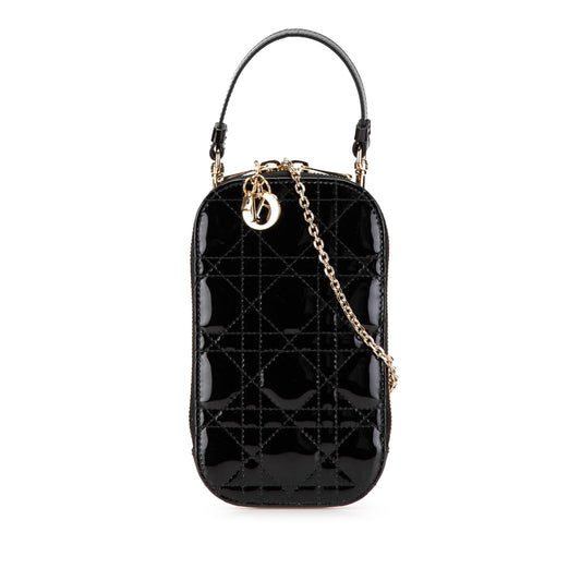Dior Patent Cannage Lady Dior Call'in Phone Holder Black