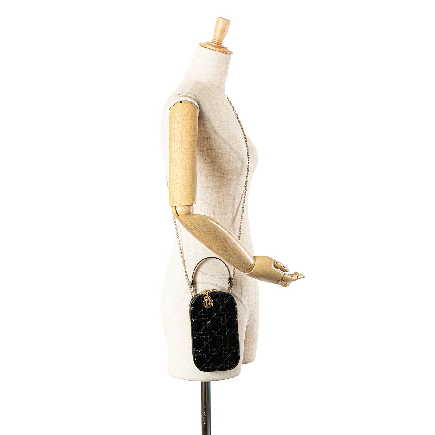 Dior Patent Cannage Lady Dior Call'in Phone Holder Black