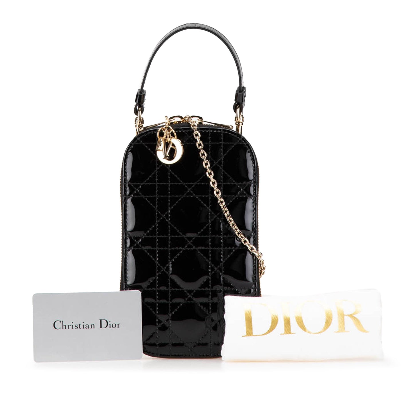 Dior Patent Cannage Lady Dior Call'in Phone Holder Black