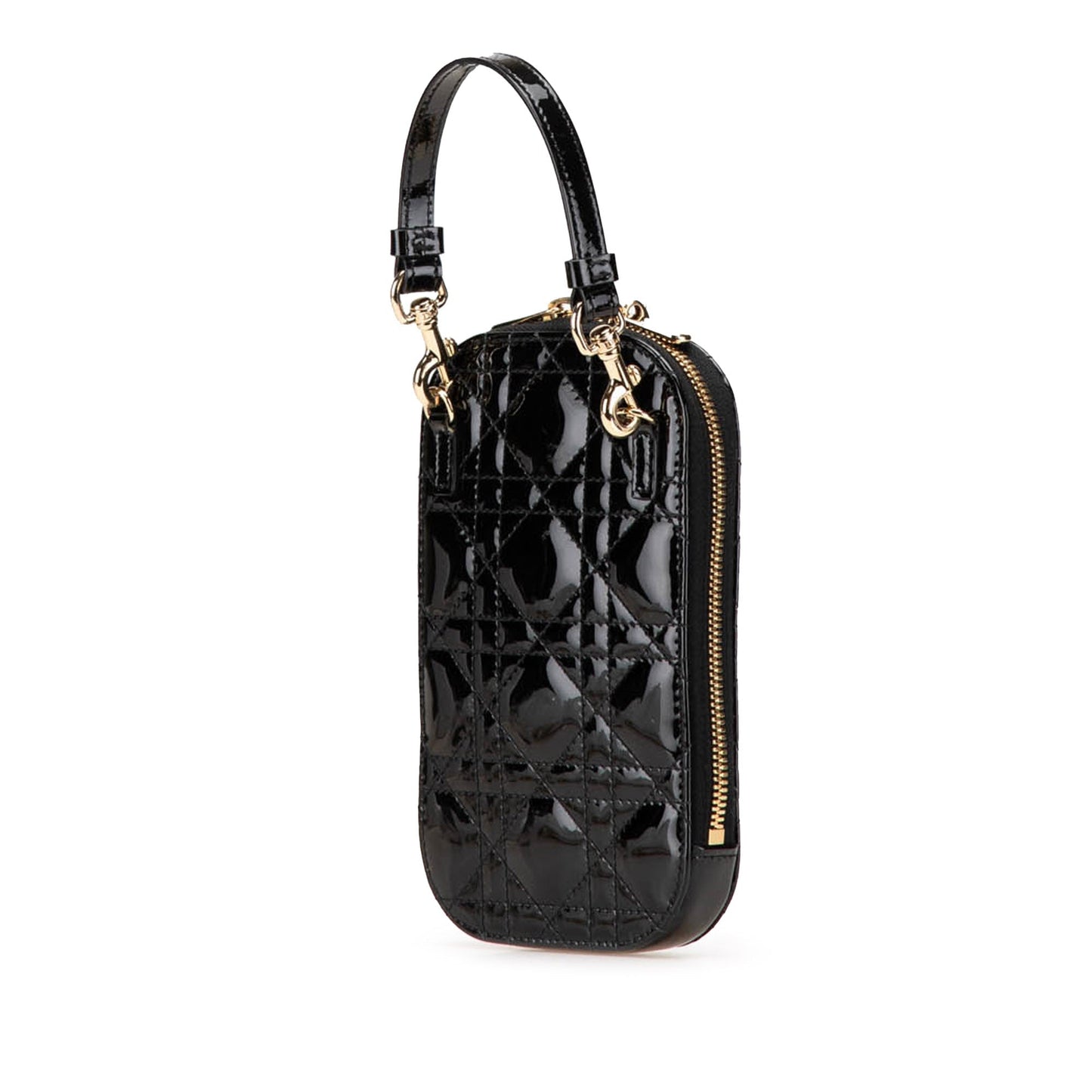 Dior Patent Cannage Lady Dior Call'in Phone Holder Black