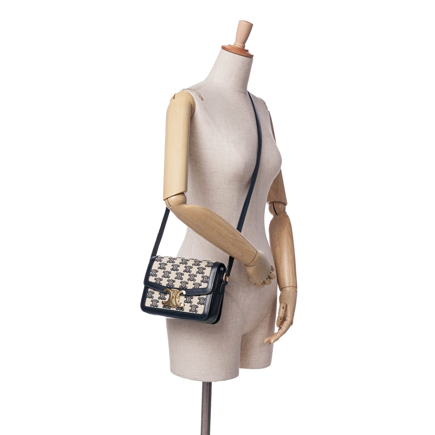 Celine Teen Embroidered Canvas Triomphe Crossbody White