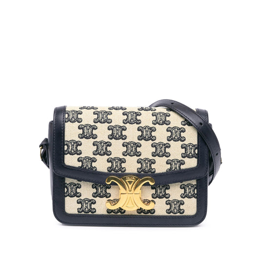 Celine Teen Embroidered Canvas Triomphe Crossbody White