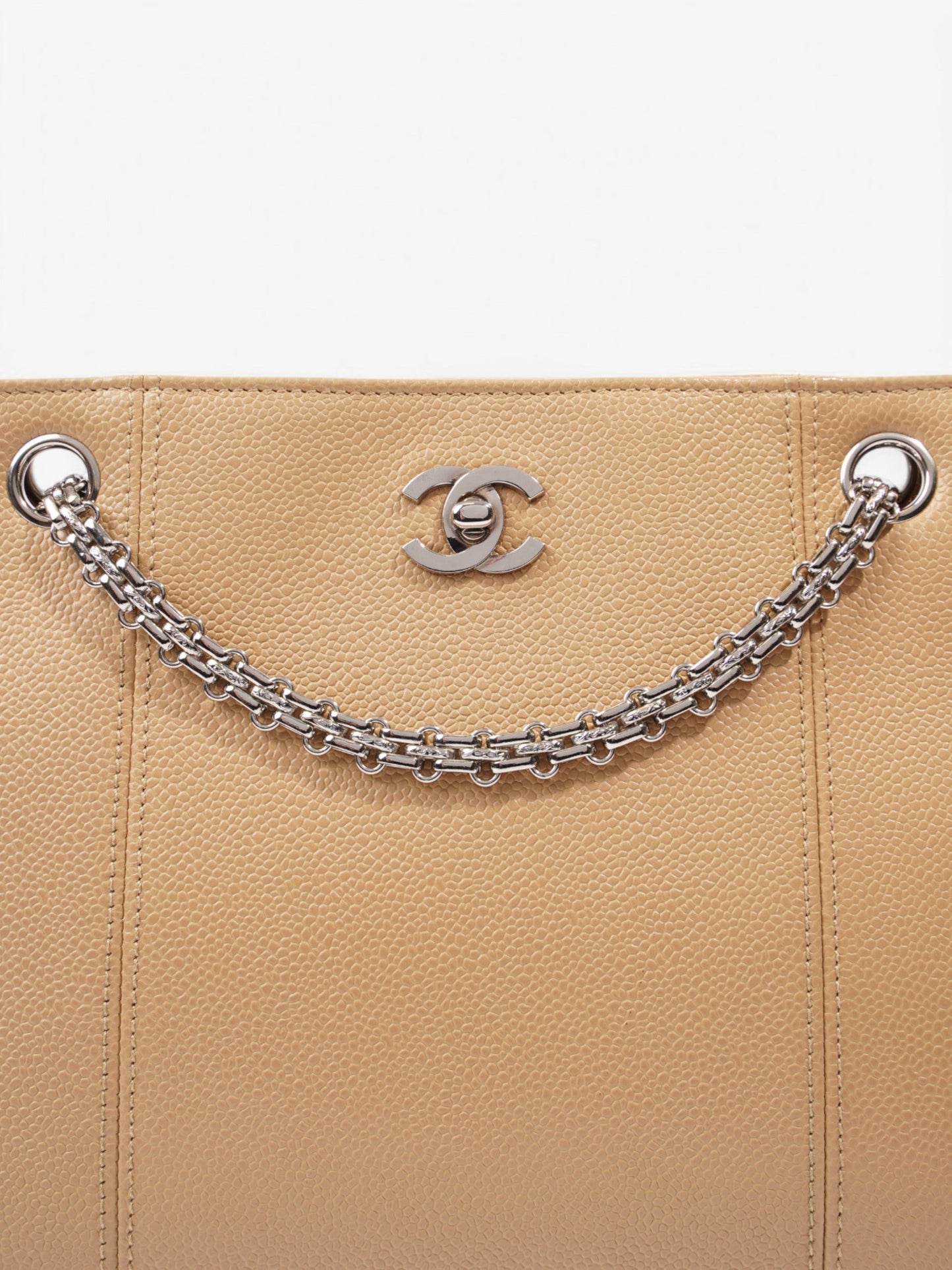 Chanel Caviar Tote Bag Beige Leather