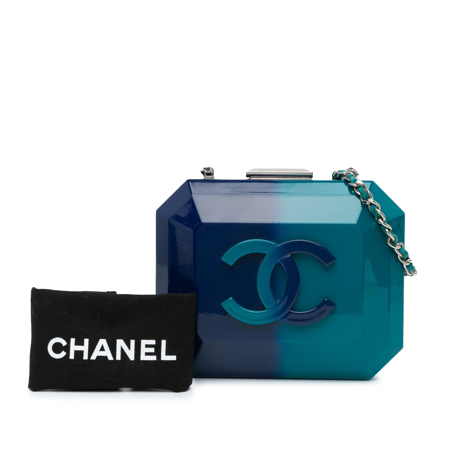 Chanel CC Ombre Acrylic Clutch on Chain Blue