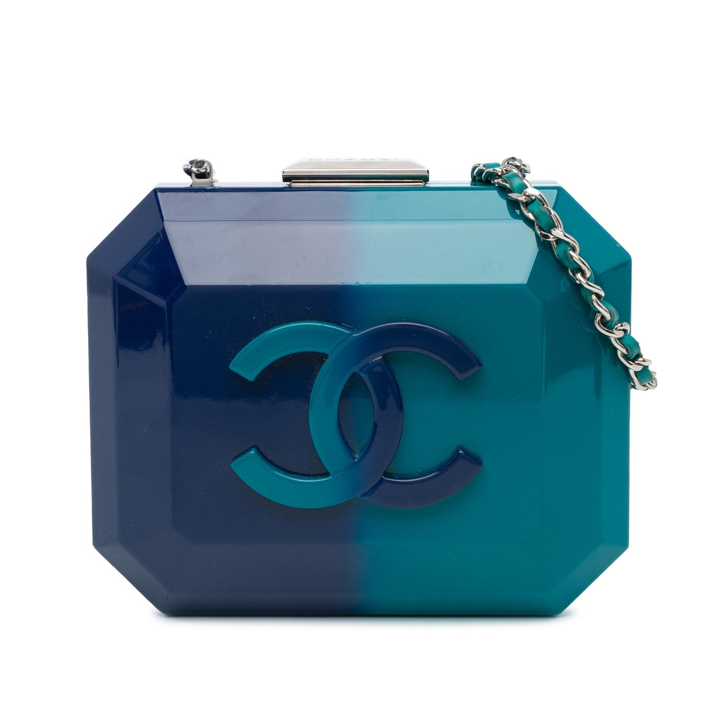Chanel CC Ombre Acrylic Clutch on Chain Blue