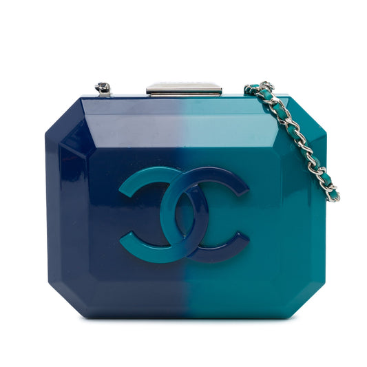 Chanel CC Ombre Acrylic Clutch on Chain Blue